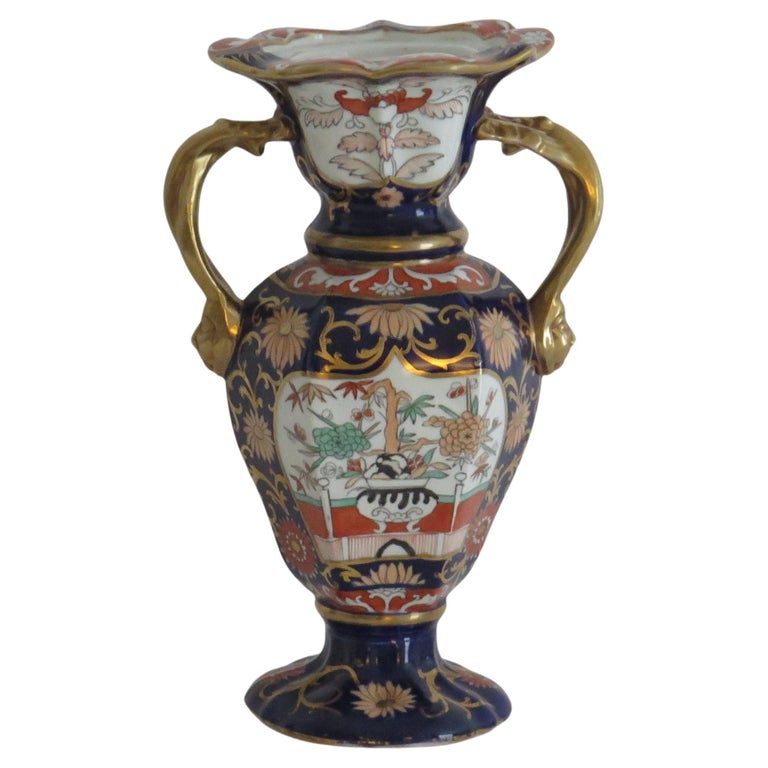 Mason's Ironstone Tall Vase in Blue Hawthorne Pattern Rare Shape, circa