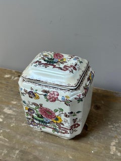 Mason's Ironstone Tea Caddy, Hand-Painted Nabob Floral Design, 1945