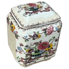 Mason's Ironstone Tea Caddy, Hand-Painted Nabob Floral Design, 1945