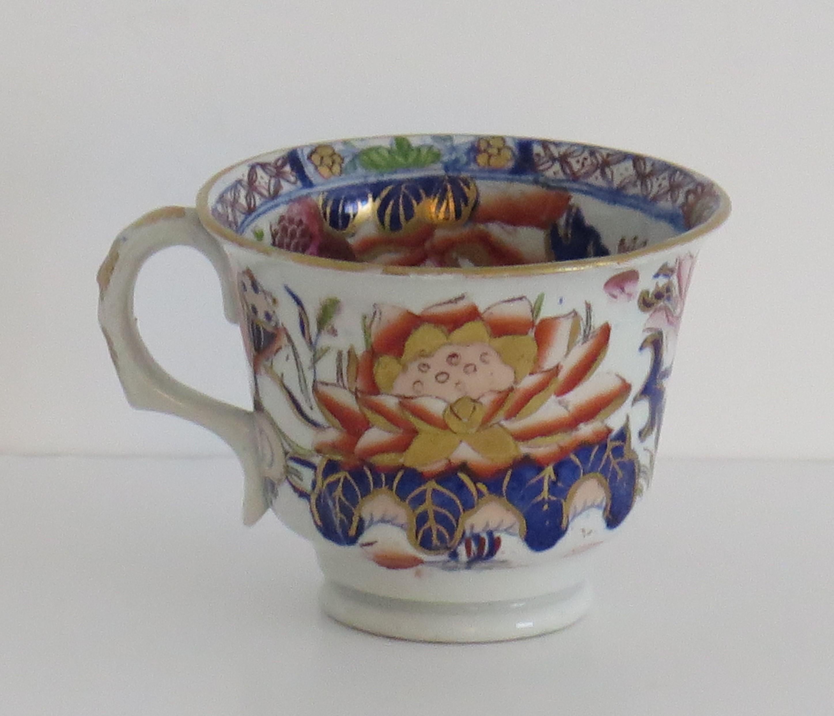 Hand-Painted Mason's Ironstone Tea Cup Hand Painted in Gilded Water Lily Pattern, circa 1835 For Sale
