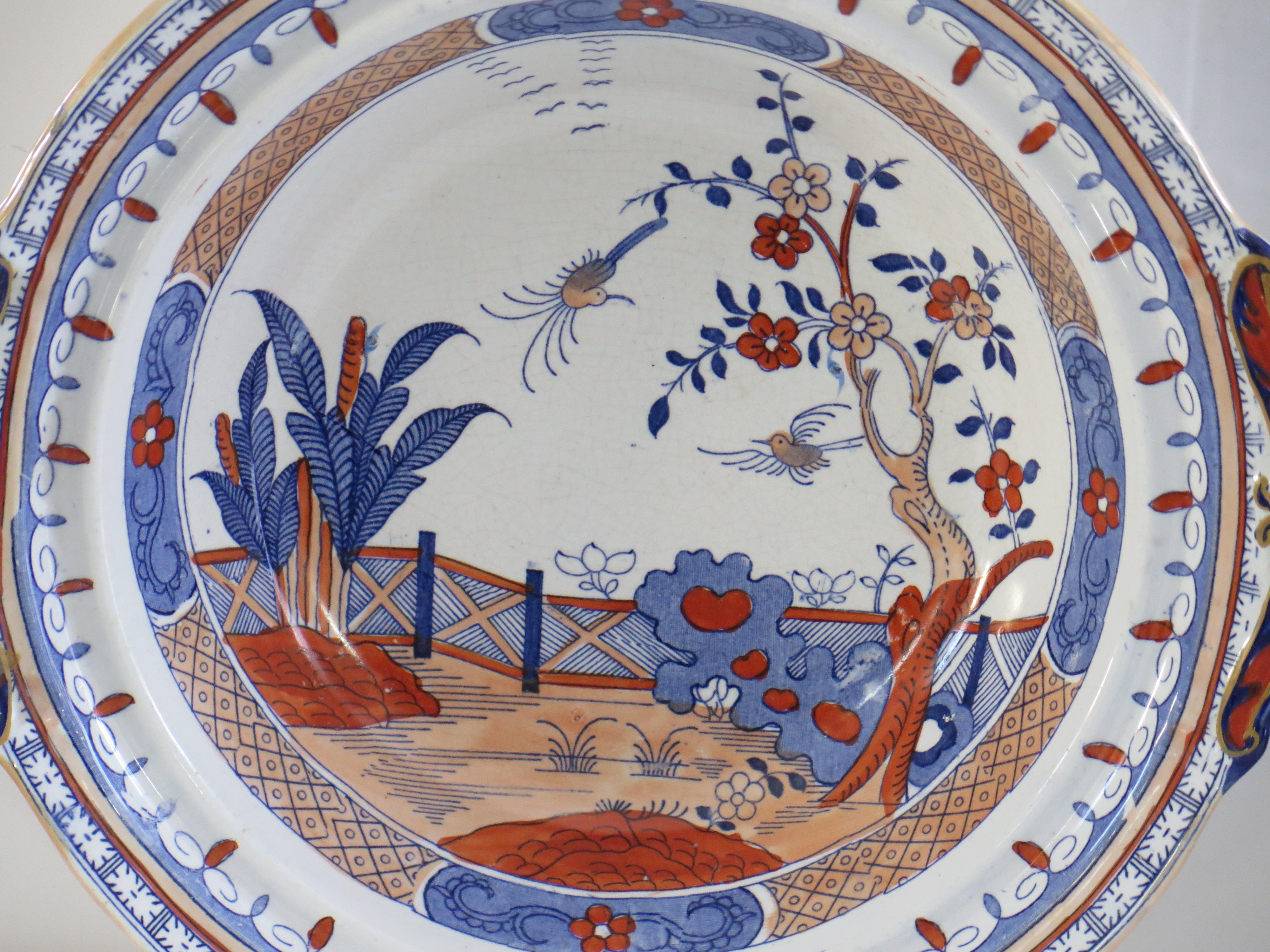 Hand-Painted Mason's Ironstone Tureen & Cover Fence in Prunus & Plantain Pattern, Circa 1830 For Sale