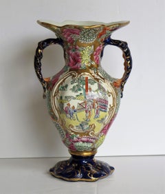 Mason's Ironstone Twin Handled Vase in Chinese Visitors Pattern, circa 1825