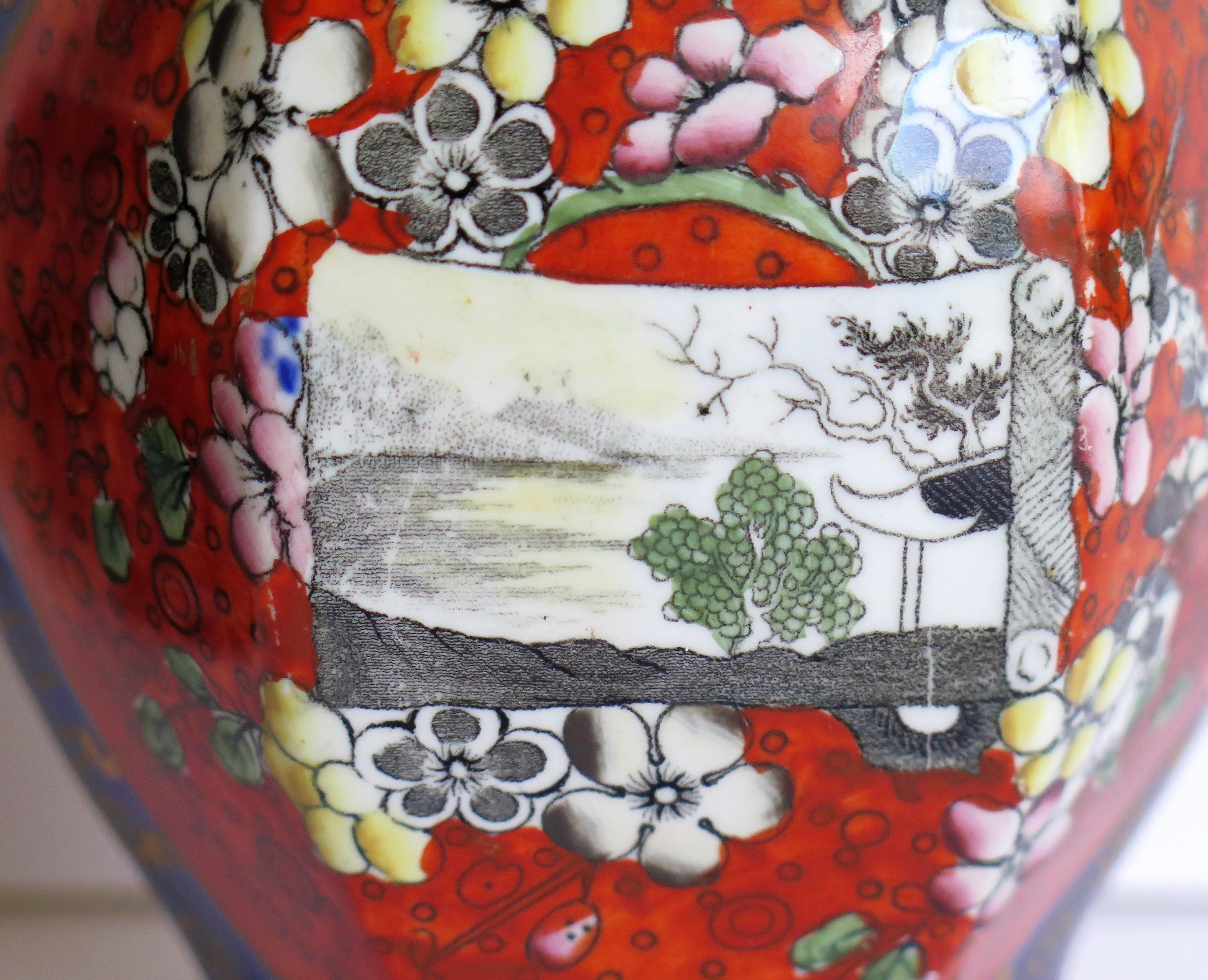 Mason's Ironstone Vase Hand Painted in Landscape and Prunus Pattern, circa 1830 6