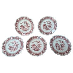 Antique Mason's Patent Ironstone "Manchu" 5 plates, red white floral, porcelain 1890