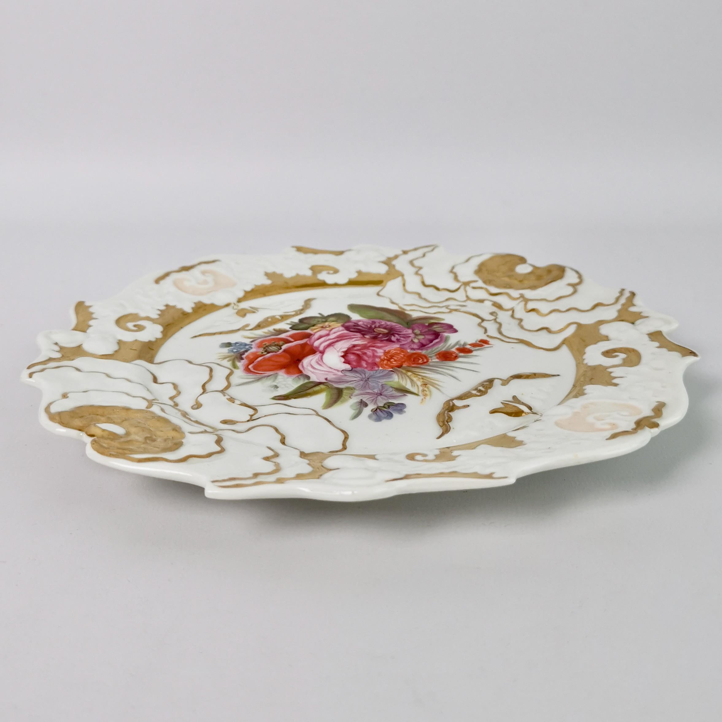 Mason's Porcelain Plate, Cabbage Moulding, Gilt and Flowers, Regency 1815-1820 4