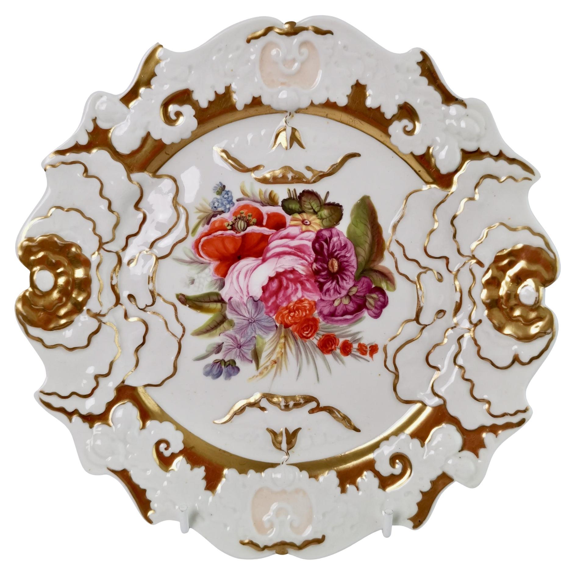 Mason's Porcelain Plate, Cabbage Moulding, Gilt and Flowers, Regency 1815-1820