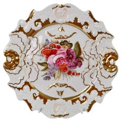 Antique Mason's Porcelain Plate, Cabbage Moulding, Gilt and Flowers, Regency 1815-1820