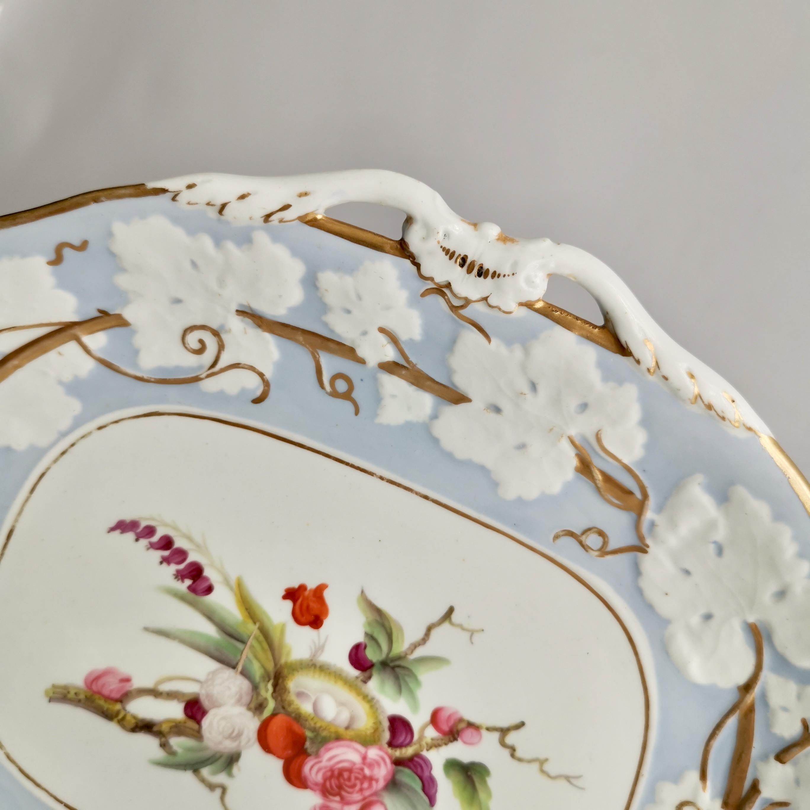 Hand-Painted Mason's Porcelain Serving Dish, Light Blue with Birds Nest, Regency, ca 1813