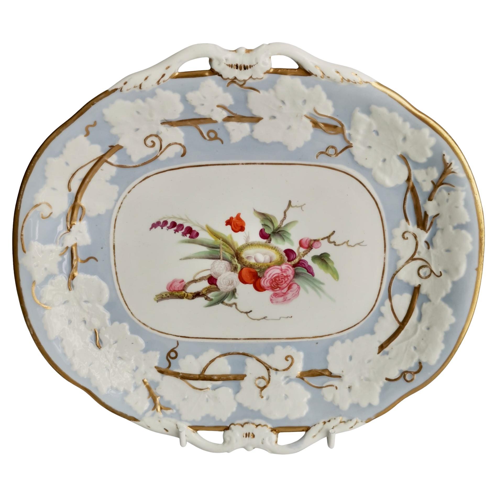 Mason's Porcelain Serving Dish, Light Blue with Birds Nest, Regency, ca 1813