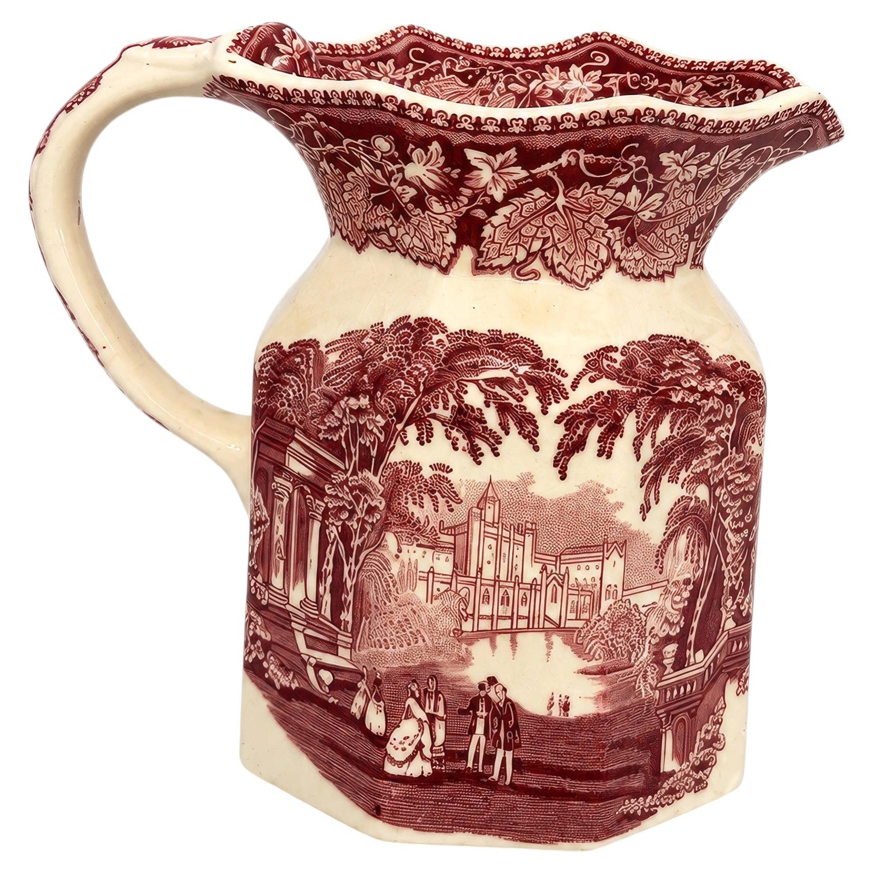 Mason’s Vista Ironstone Pitcher, Red Transferware, England, 1940s