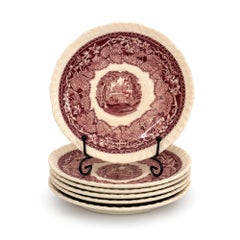 Mason’s Vista Red Transferware Saucers, Set of Six, England, 1950
