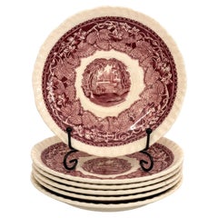 Mason’s Vista Red Transferware Saucers, Set of Six, England, 1950