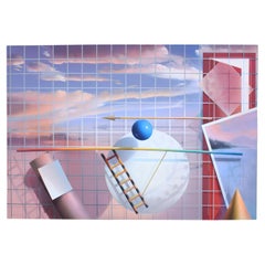 « Composition with Target and Ladder », acrylique sur toile signée Masoud Yasami, 1993