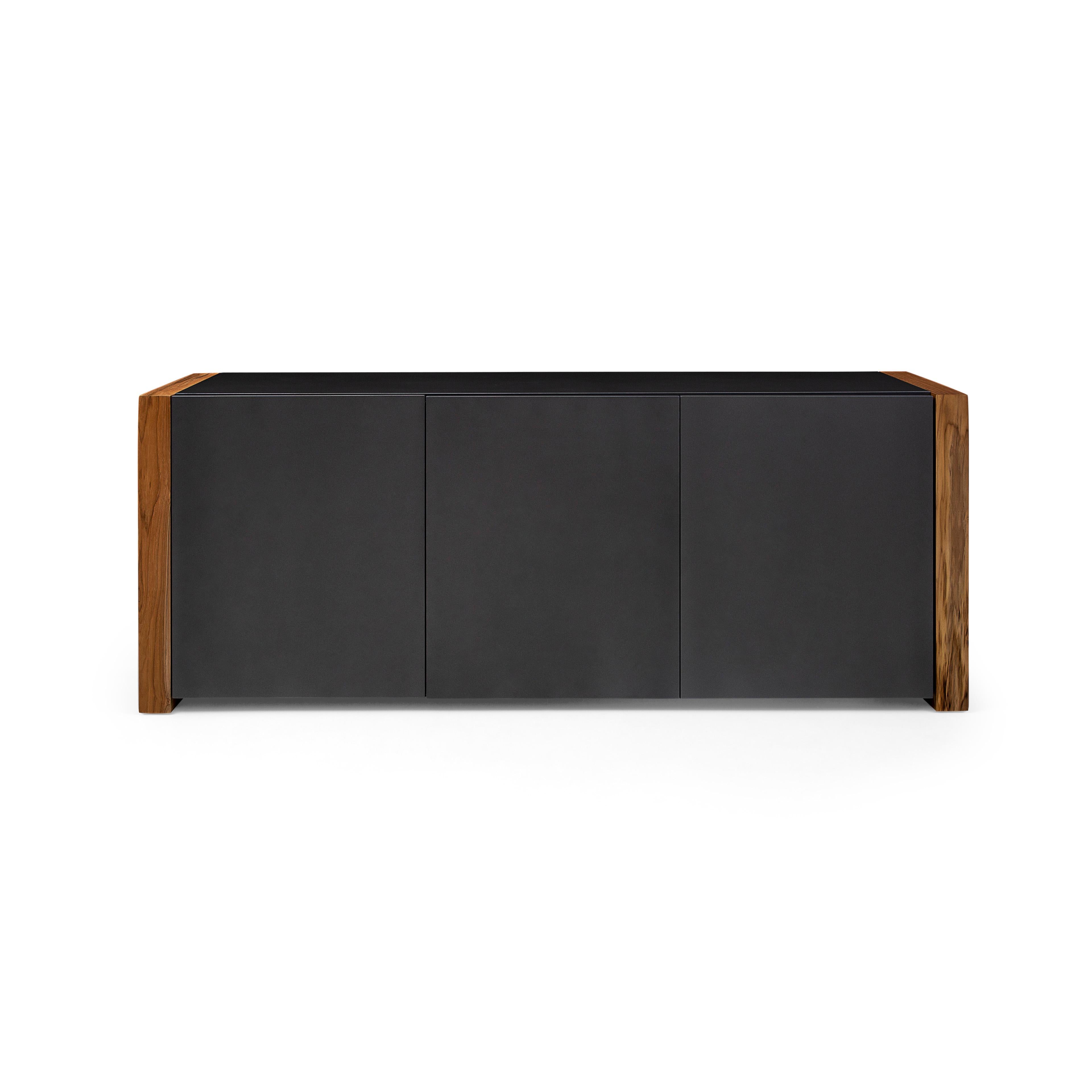Brazilian Masp Sideboard in Graphite Finish and Teak Wood Finish End Frames For Sale