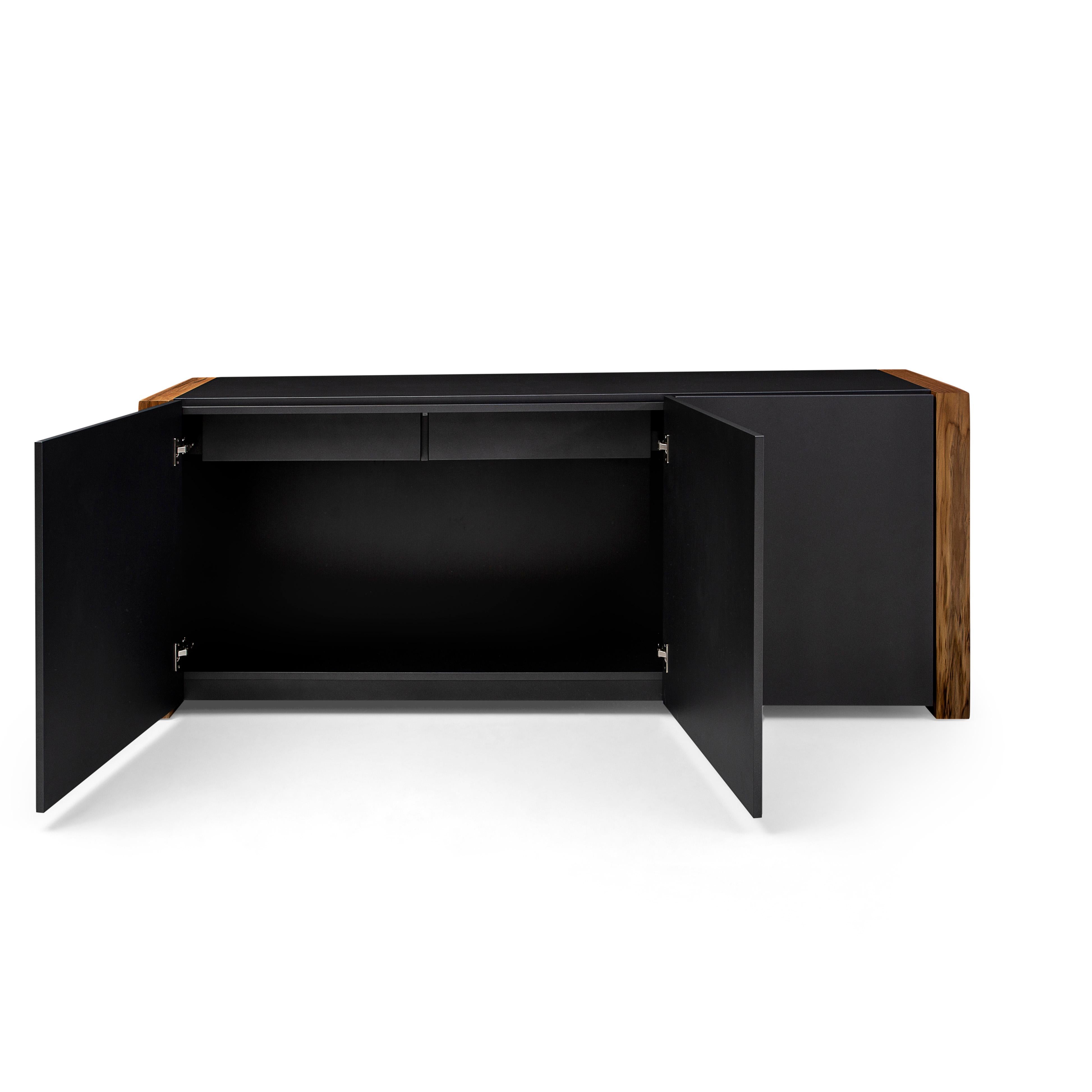 Masp Sideboard in Graphite Finish and Teak Wood Finish End Frames In New Condition For Sale In Miami, FL