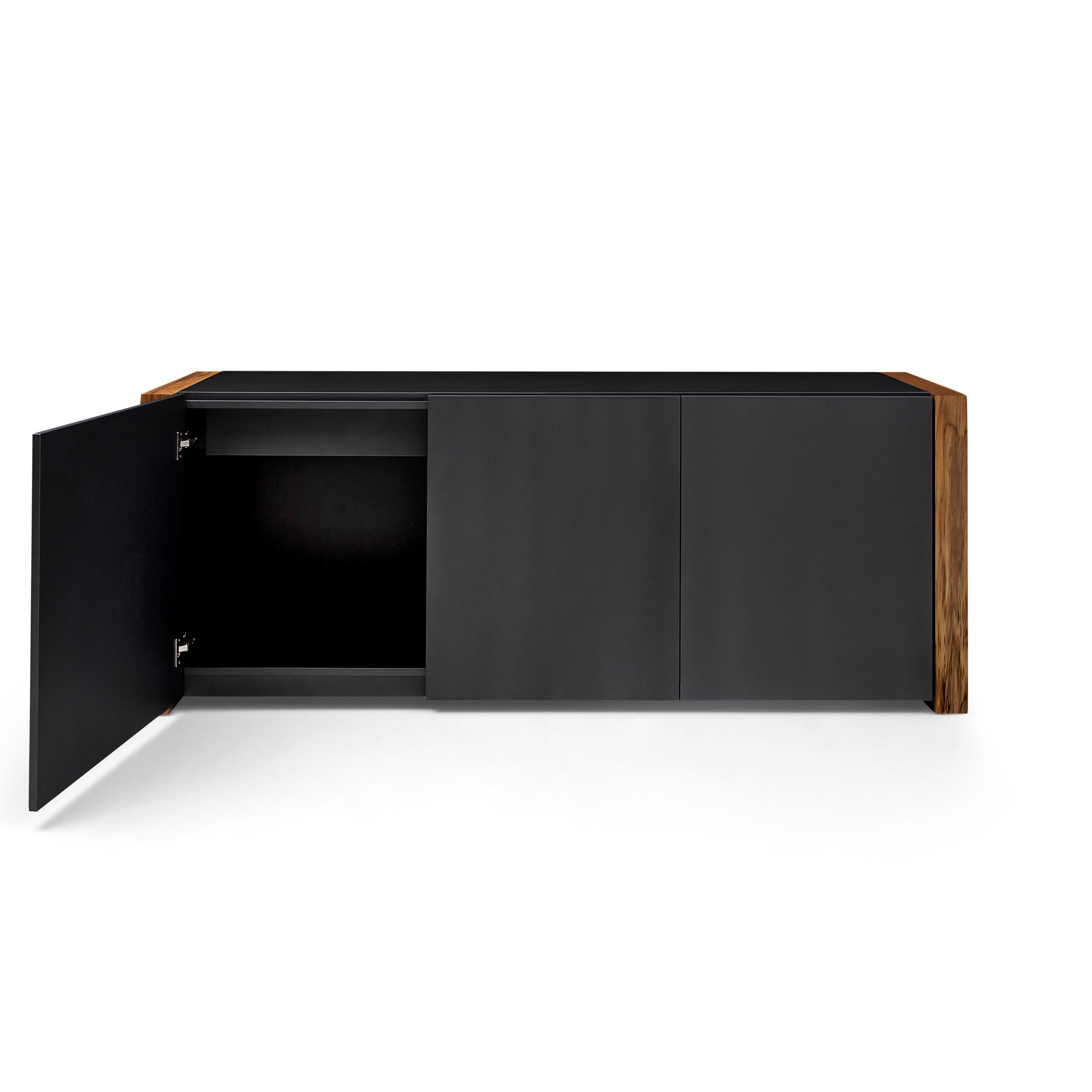 Contemporary Masp Sideboard in Graphite Finish and Teak Wood Finish End Frames For Sale