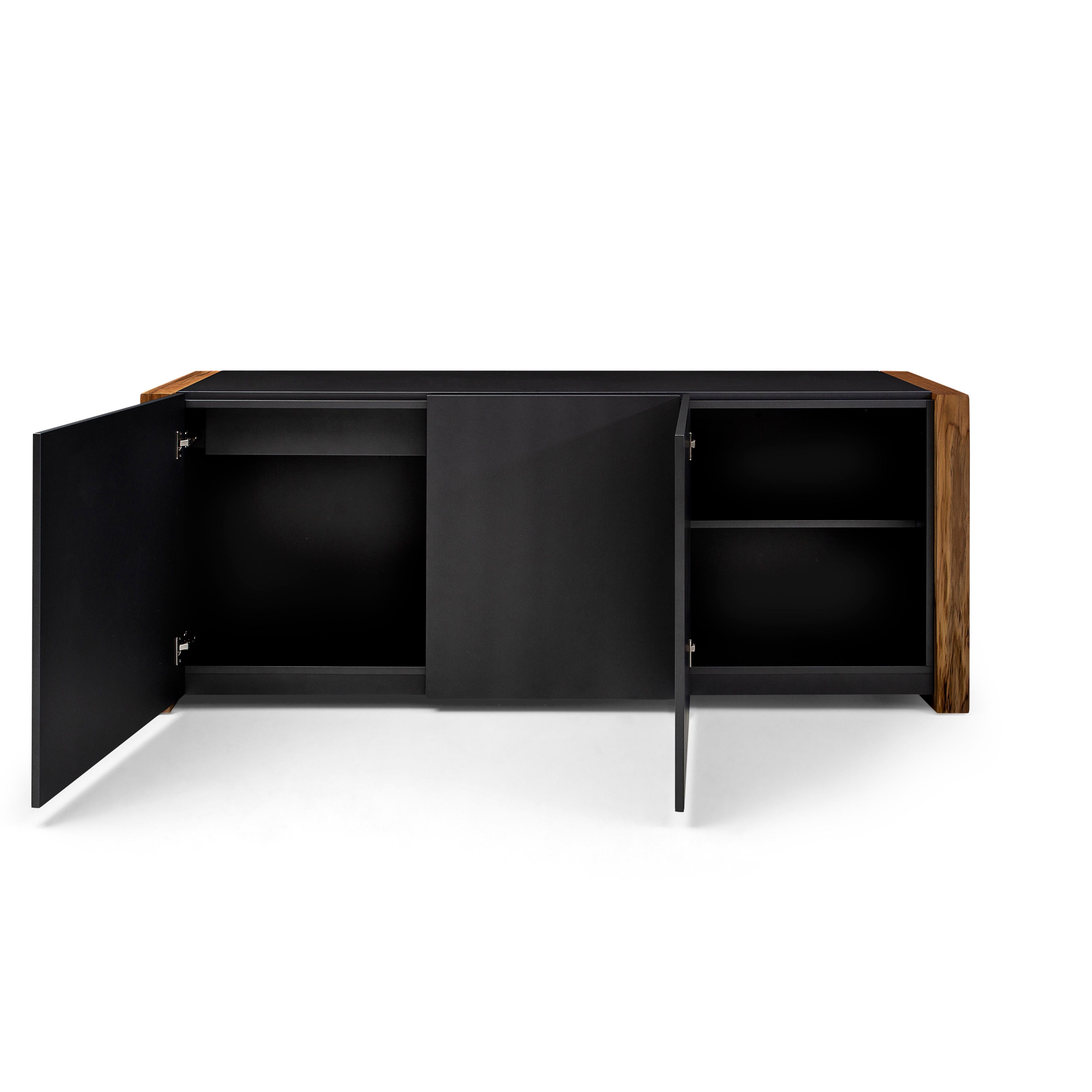 Masp Sideboard in Graphite Finish and Teak Wood Finish End Frames For Sale 1