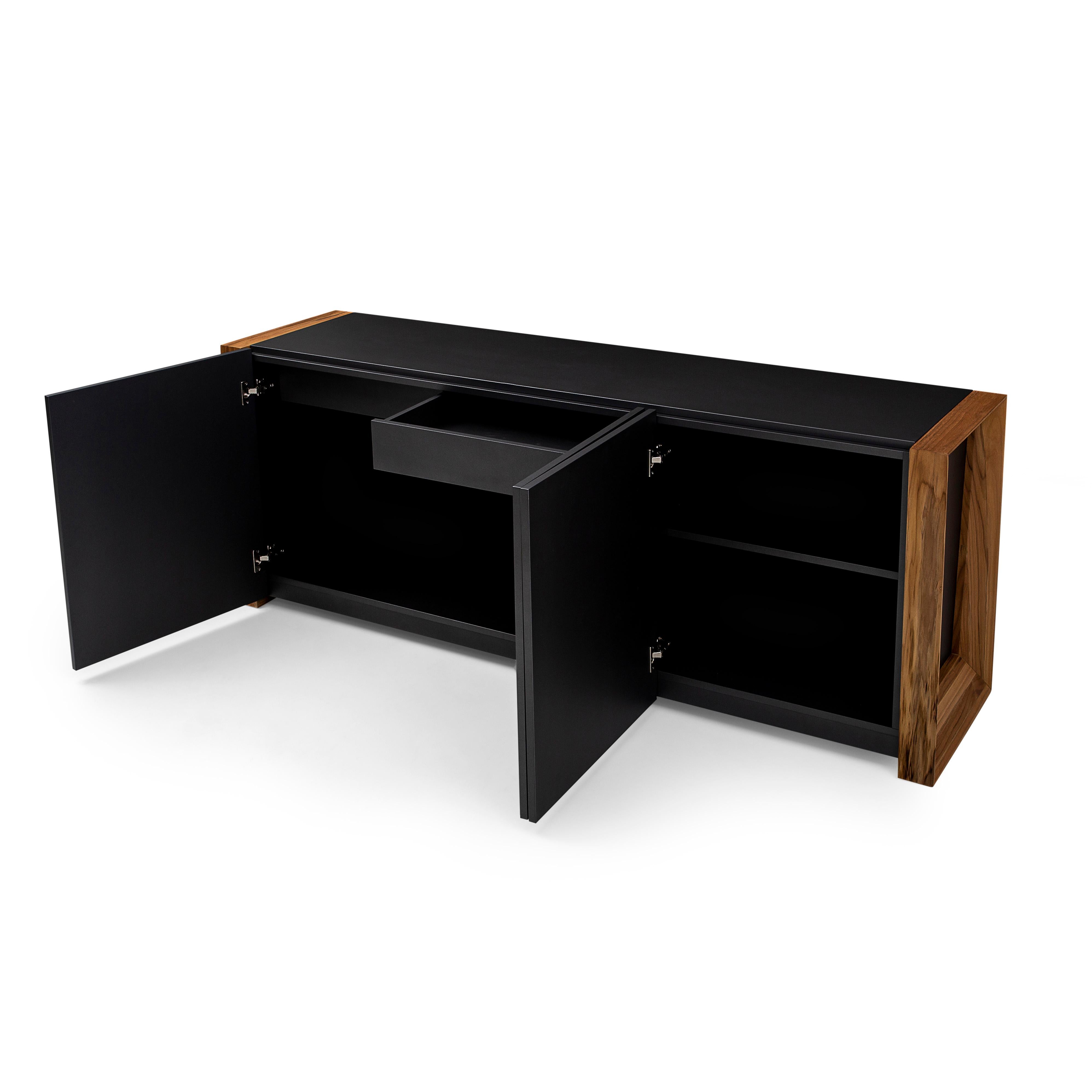 Masp Sideboard in Graphite Finish and Teak Wood Finish End Frames For Sale 3