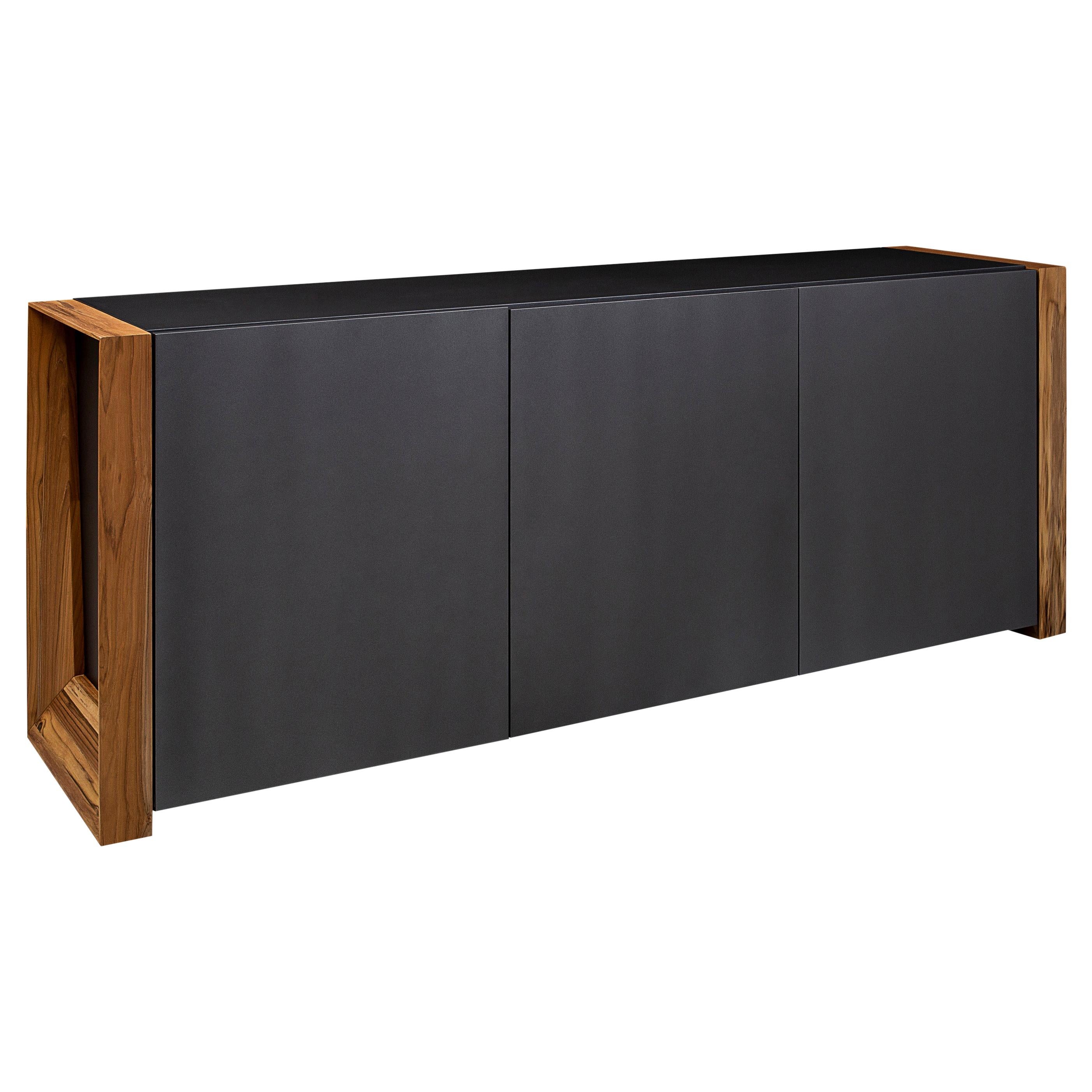 Masp Sideboard in Graphite Finish and Teak Wood Finish End Frames For Sale