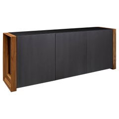 Three Door Sideboard in Graphite Finish with Teak End Frames - Masp Collection