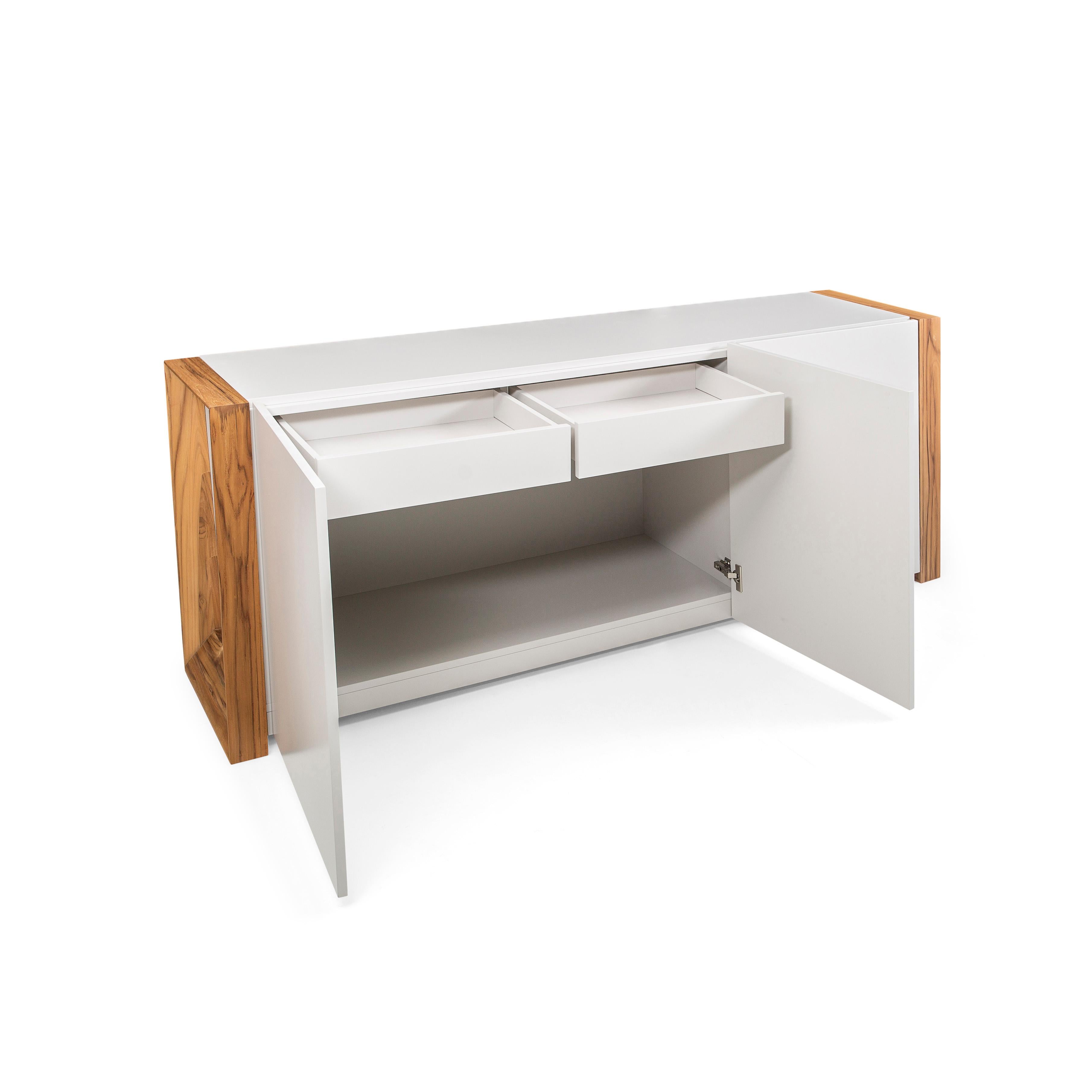 Masp Sideboard in White Finish and Teak Wood Finish End Frames For Sale 5