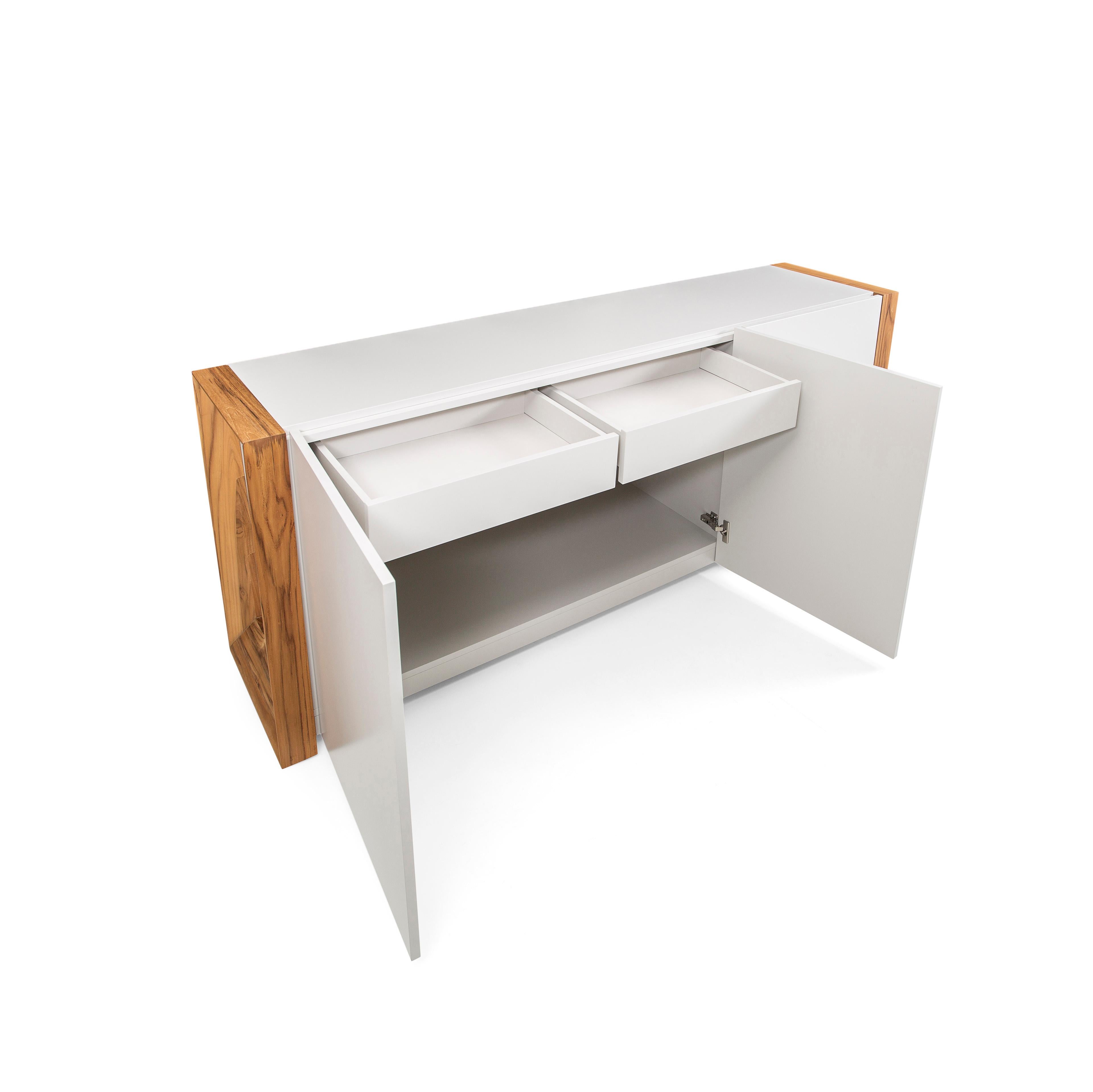 Masp Sideboard in White Finish and Teak Wood Finish End Frames For Sale 6