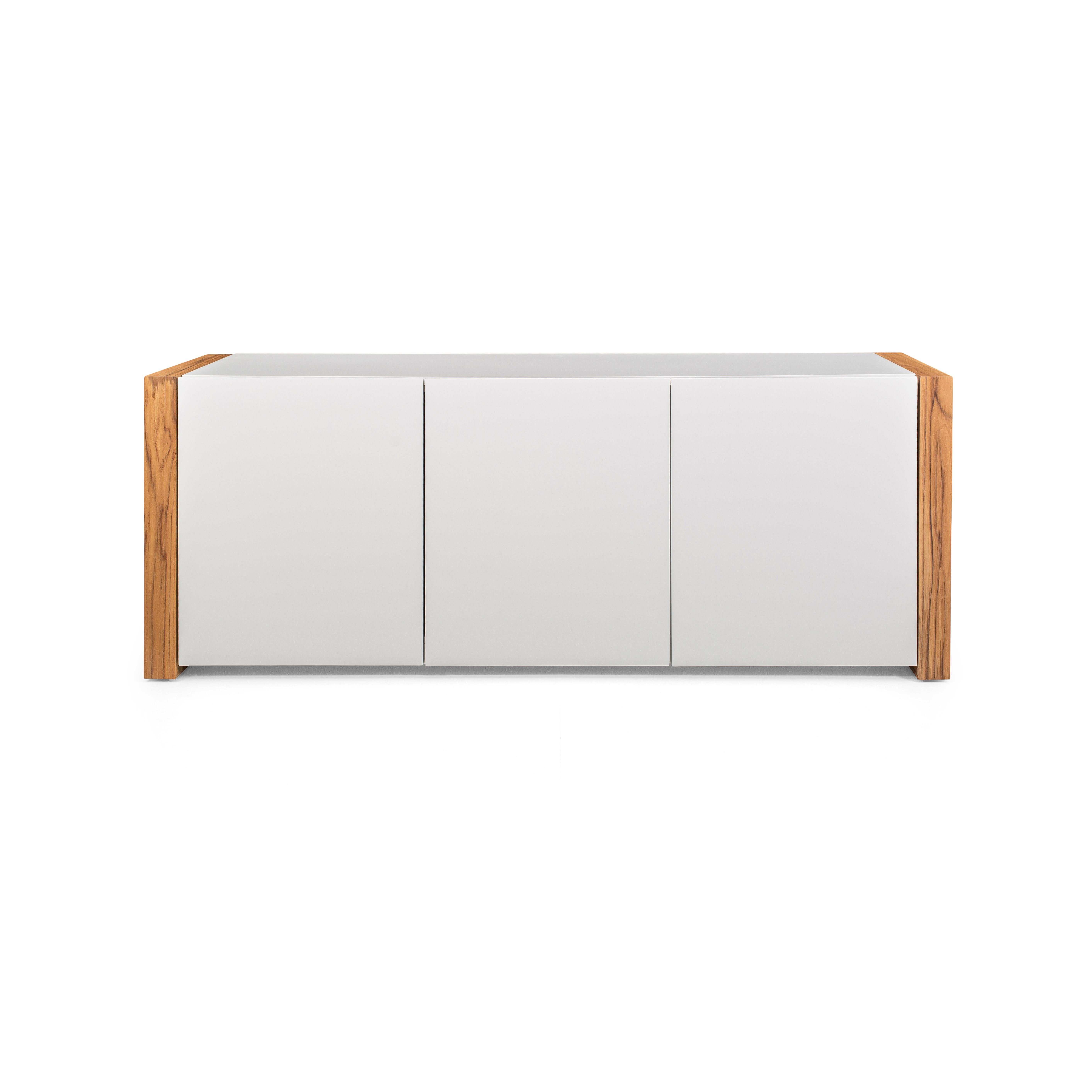 Masp Sideboard in White Finish and Teak Wood Finish End Frames For Sale 7