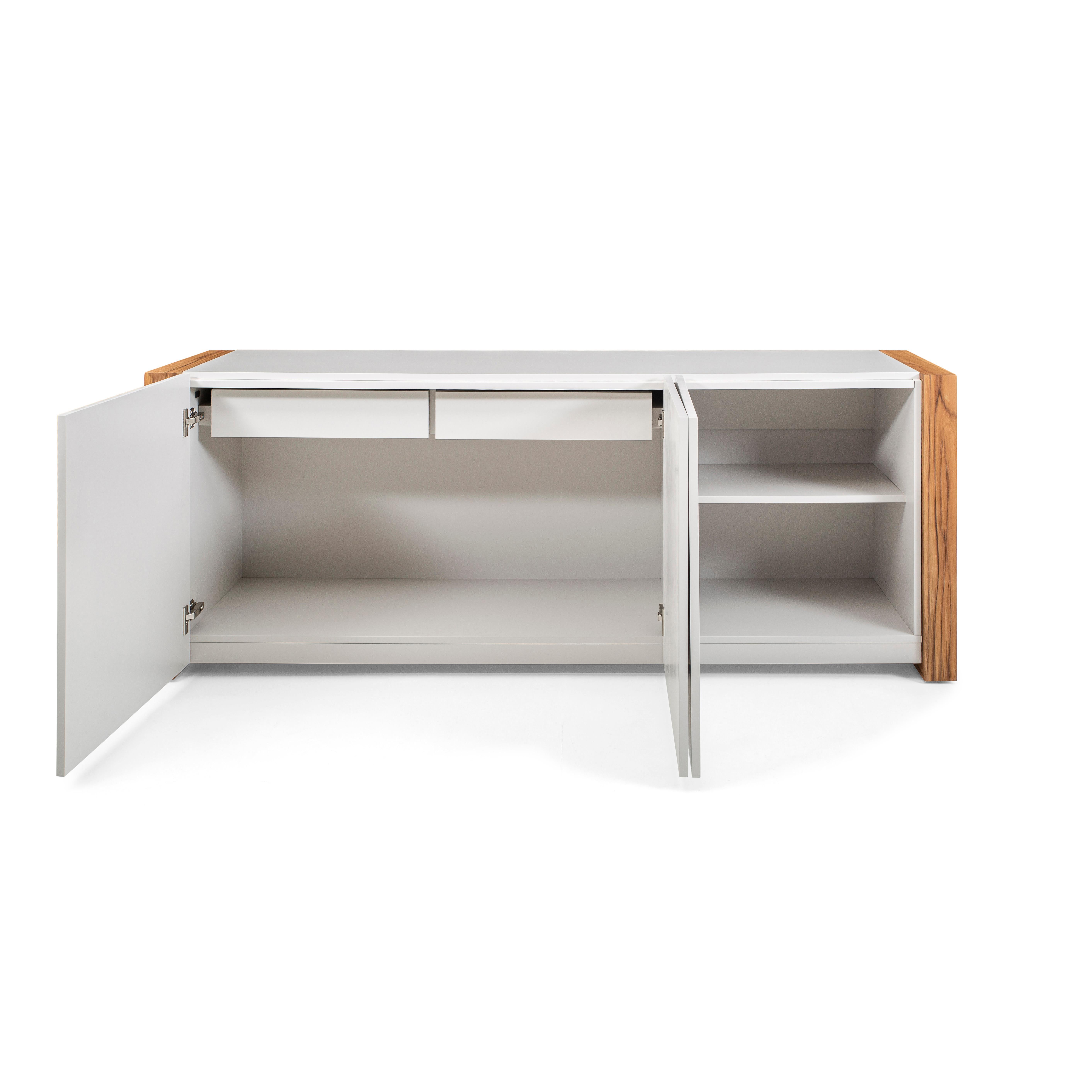 Masp Sideboard in White Finish and Teak Wood Finish End Frames For Sale 2