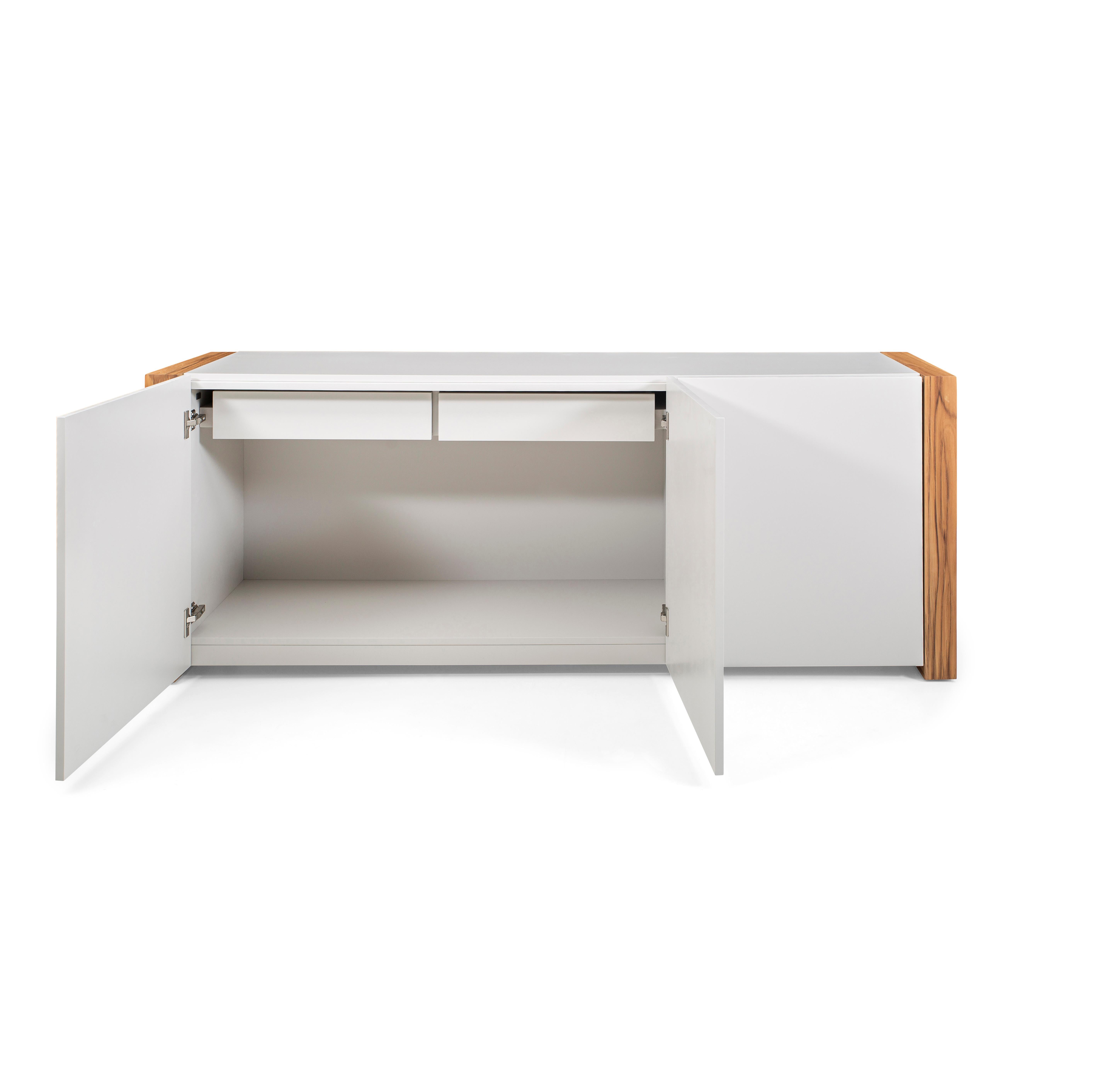 Masp Sideboard in White Finish and Teak Wood Finish End Frames For Sale 3