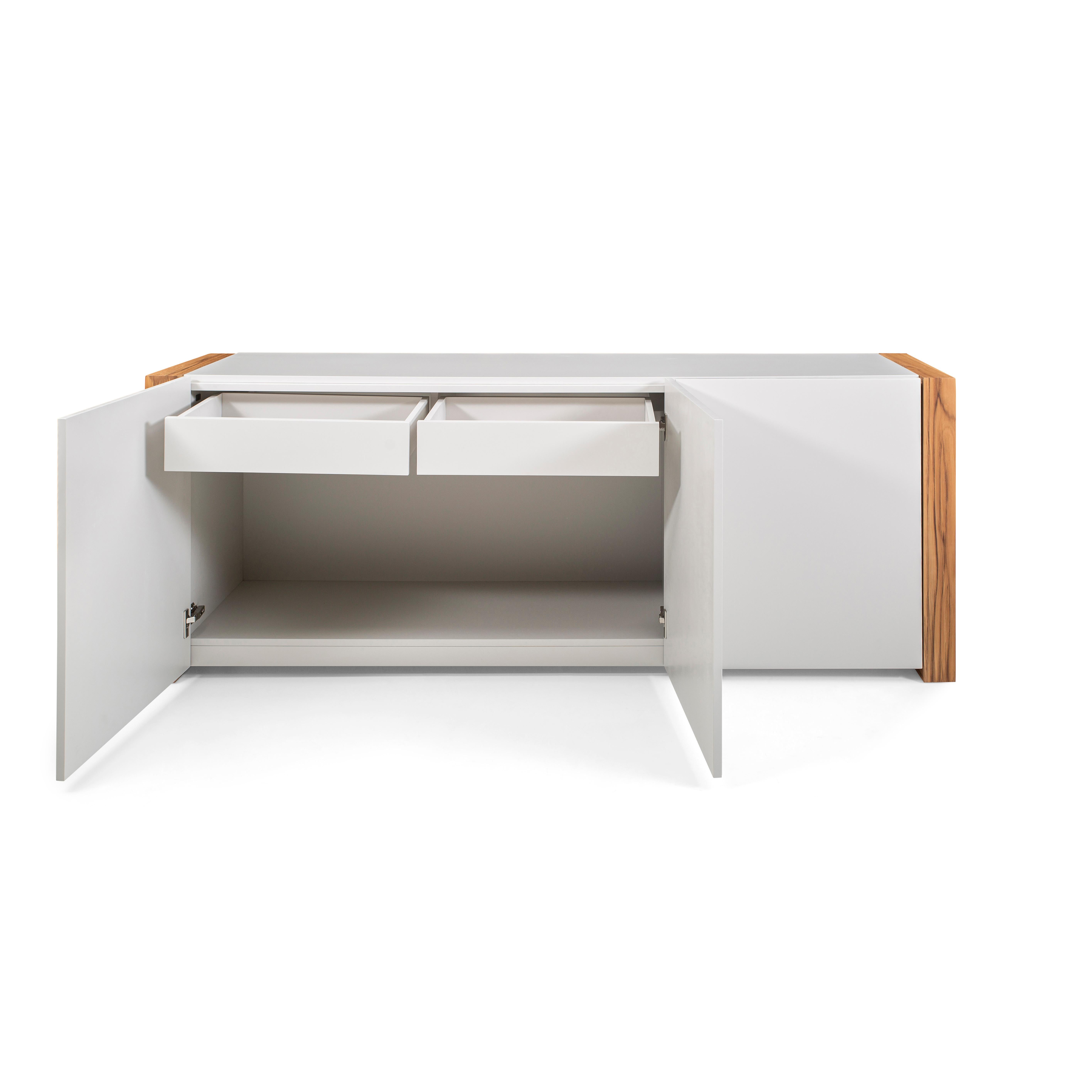 Masp Sideboard in White Finish and Teak Wood Finish End Frames For Sale 4