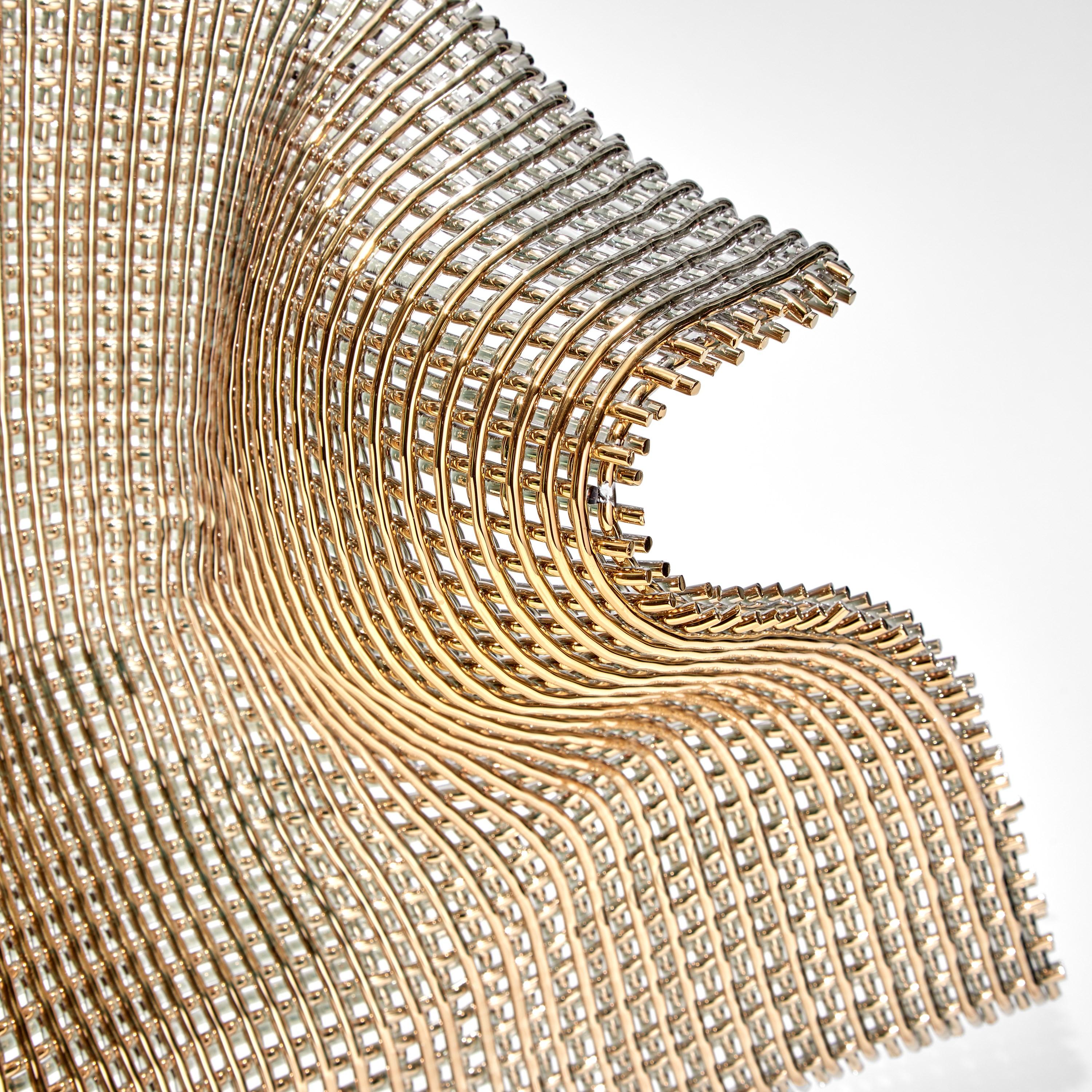 British Masquerade, a Golden Woven Glass Standing Sculpture by Cathryn Shilling