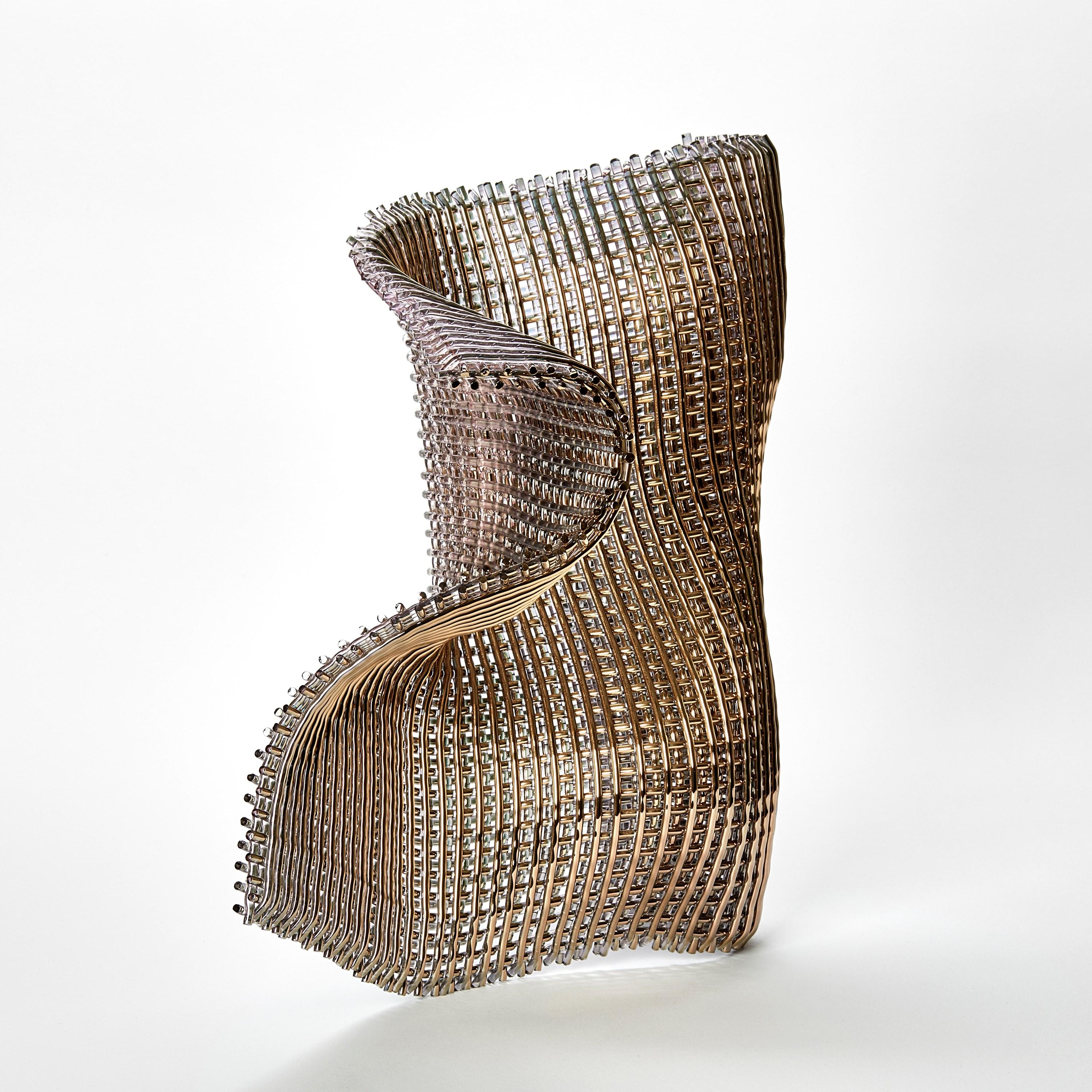 Organic Modern Masquerade, a woven gold & glass standing abstract sculpture by Cathryn Shilling