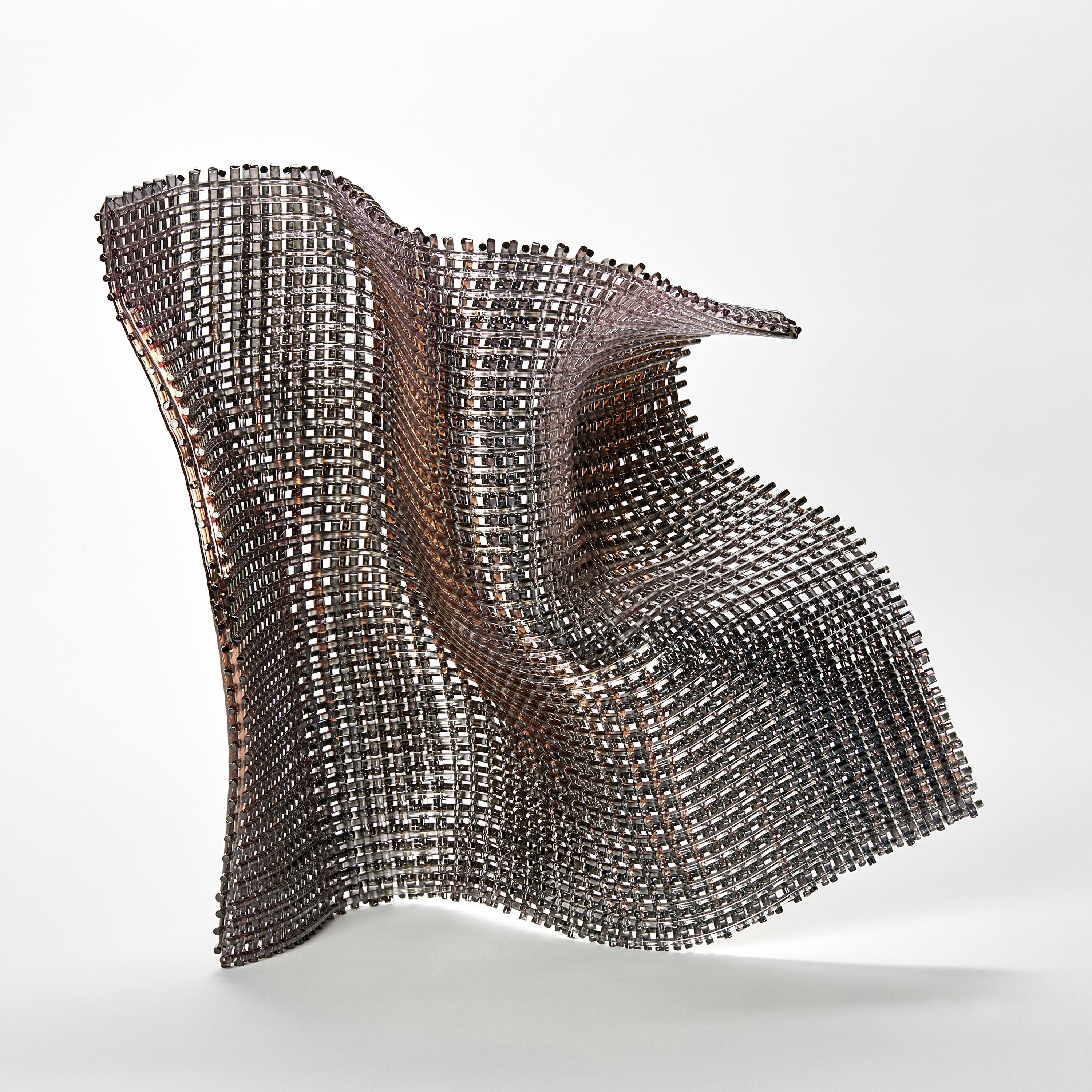 British Masquerade, a woven gold & glass standing abstract sculpture by Cathryn Shilling