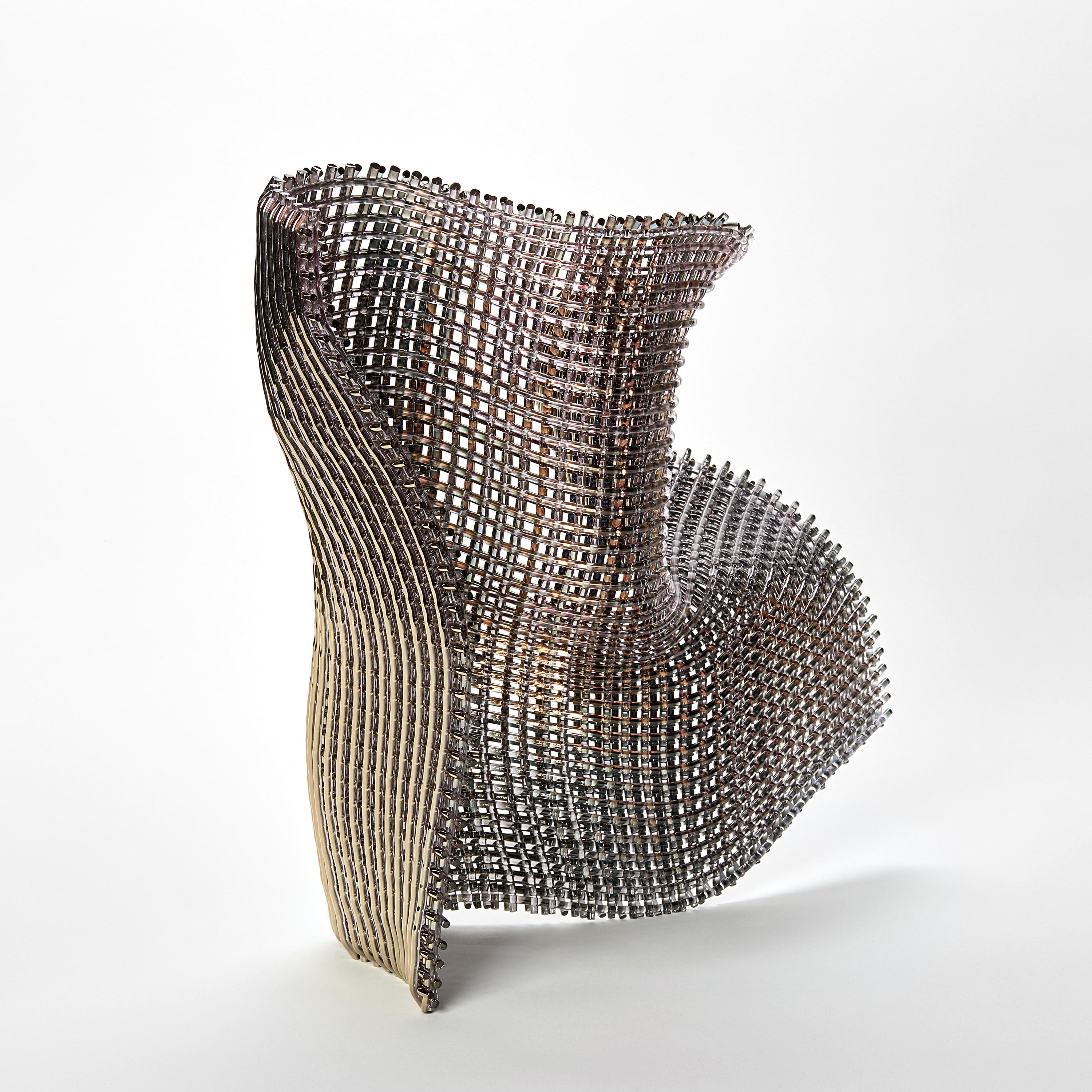 Hand-Crafted Masquerade, a woven gold & glass standing abstract sculpture by Cathryn Shilling