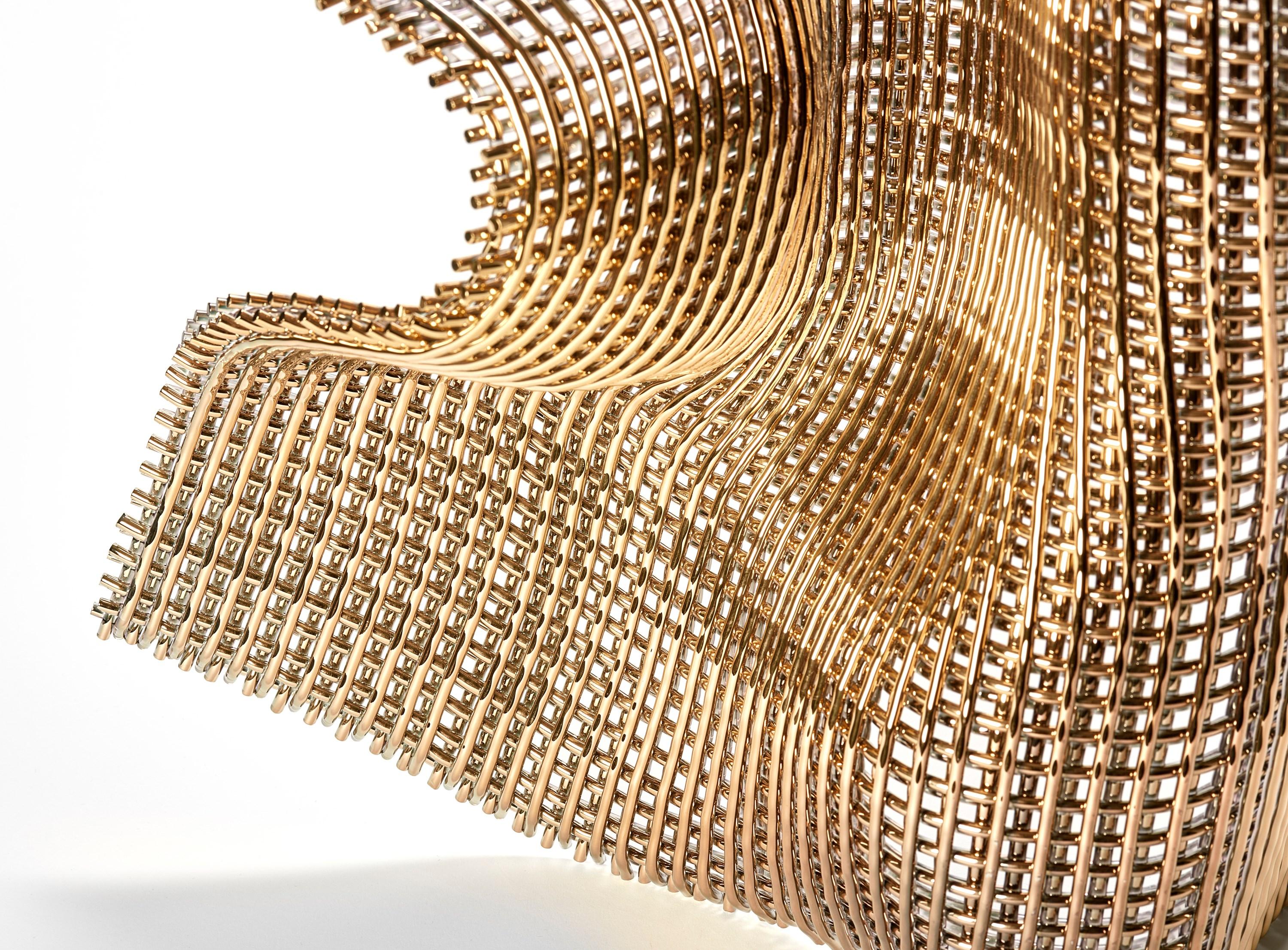 Masquerade, a woven gold & glass standing abstract sculpture by Cathryn Shilling In New Condition In London, GB