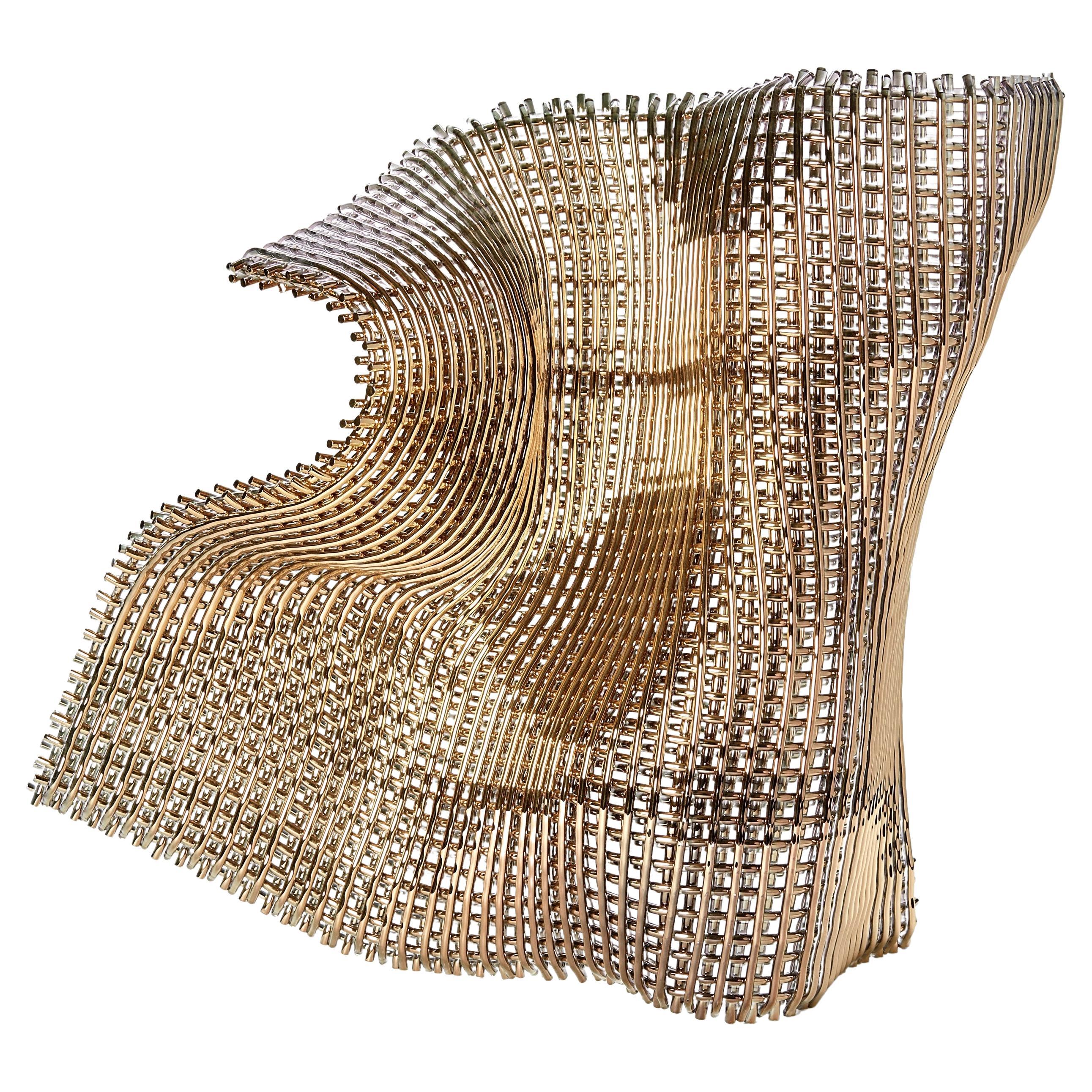 Masquerade, a woven gold & glass standing abstract sculpture by Cathryn Shilling