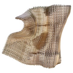 Masquerade, a woven gold & glass standing abstract sculpture by Cathryn Shilling