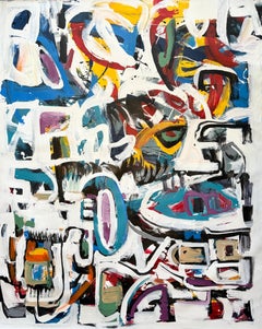 'Armonia' by Masri - Colorful Contemporary Abstract Painting - White, Black, Red