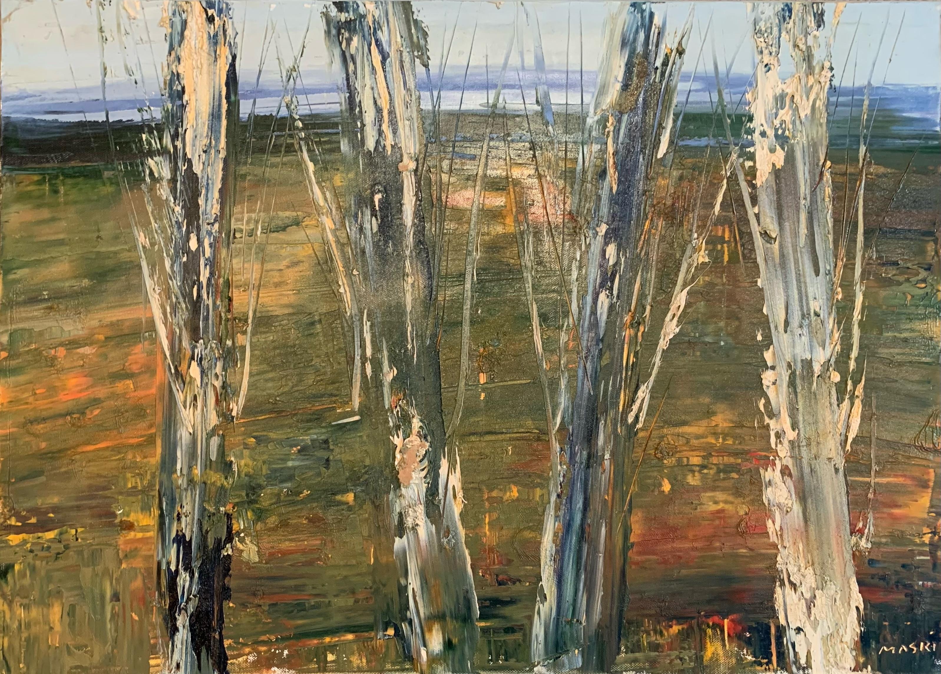 Abstract Painting Masri Hayssam - "Autumns End" Huile sur toile Paysage contemporain d'expressionnisme abstrait