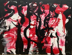 "Between B&W" Rot & Schwarz Mixed-Media Contemporary Abstract Expressionist Masri