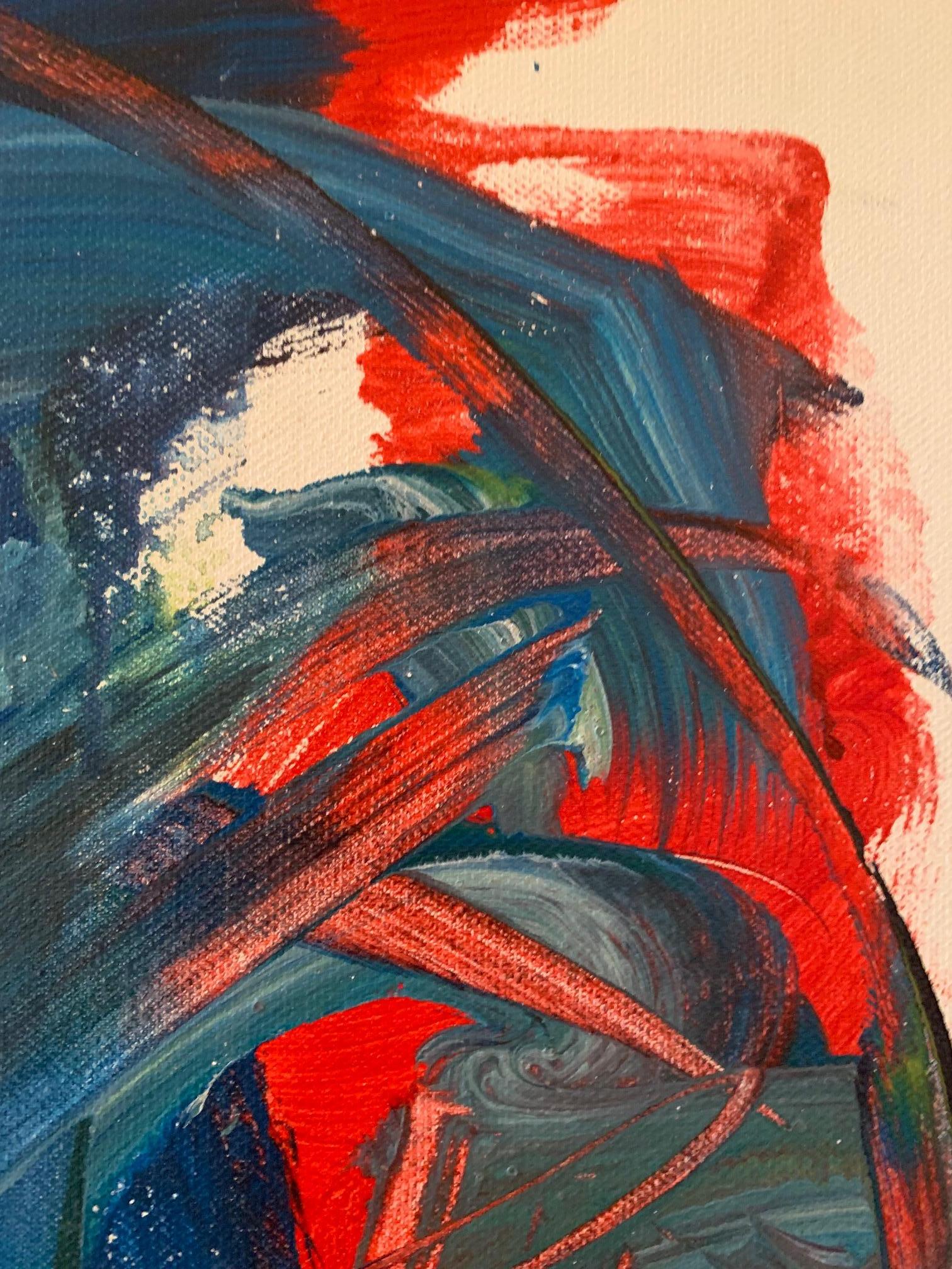 'Blue Red Yellow' Oil On Canvas  Contemporary, Colorful , Abstract by Masri - Painting by Masri Hayssam
