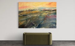 "Lungo il fiume, giorno d'inverno" di Masri - Paesaggio a pastello e tonalità della terra di grandi dimensioni