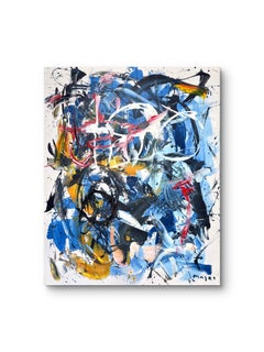 "Challenge 16" - Energetischer abstrakter Expressionist in Blau, Rot, Schwarz und Weiß