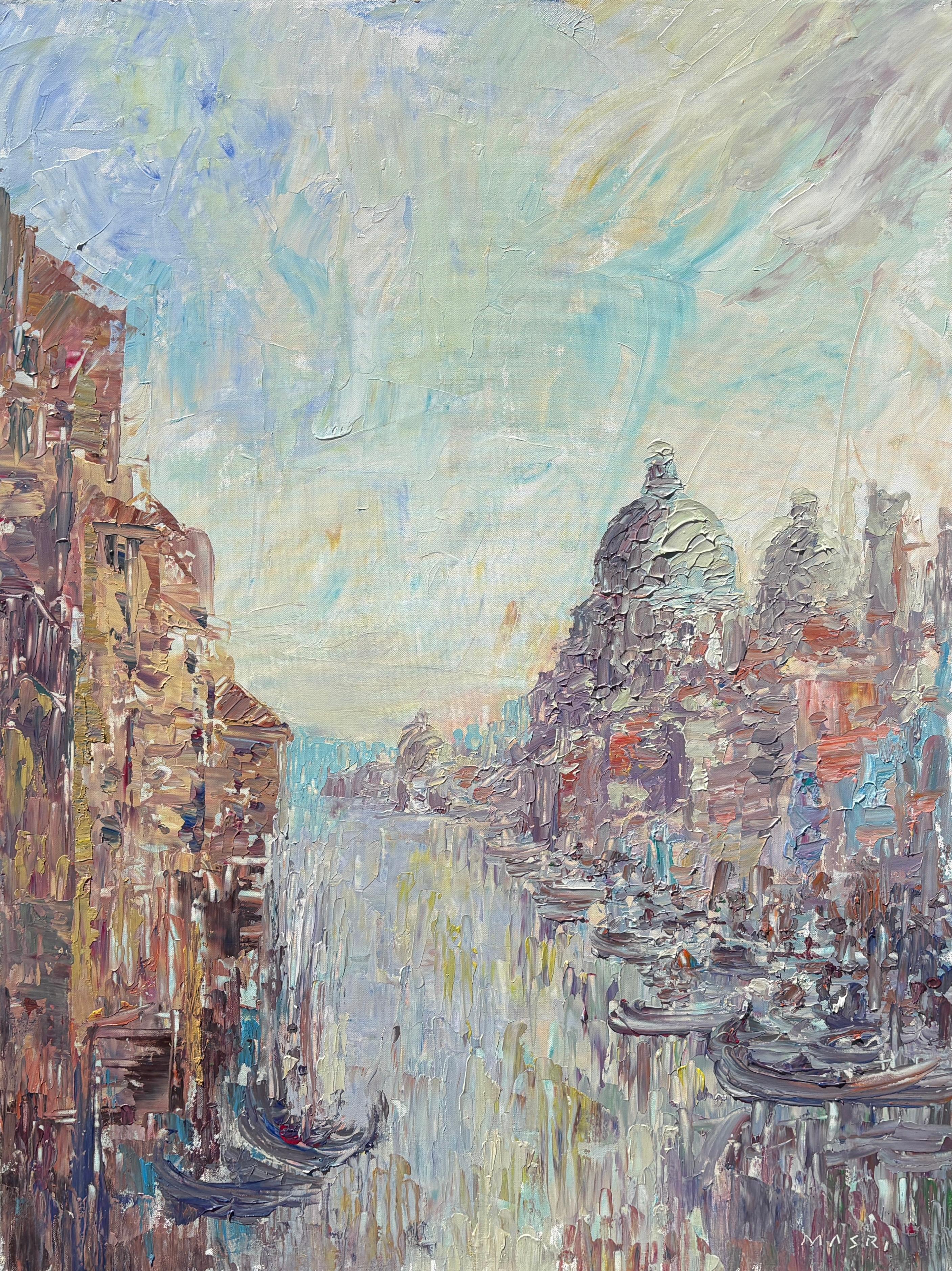 Masri Hayssam Landscape Painting - "Dreaming Venice" - Vibrant Colorful Textural Modern Post-Impressionist Artwork
