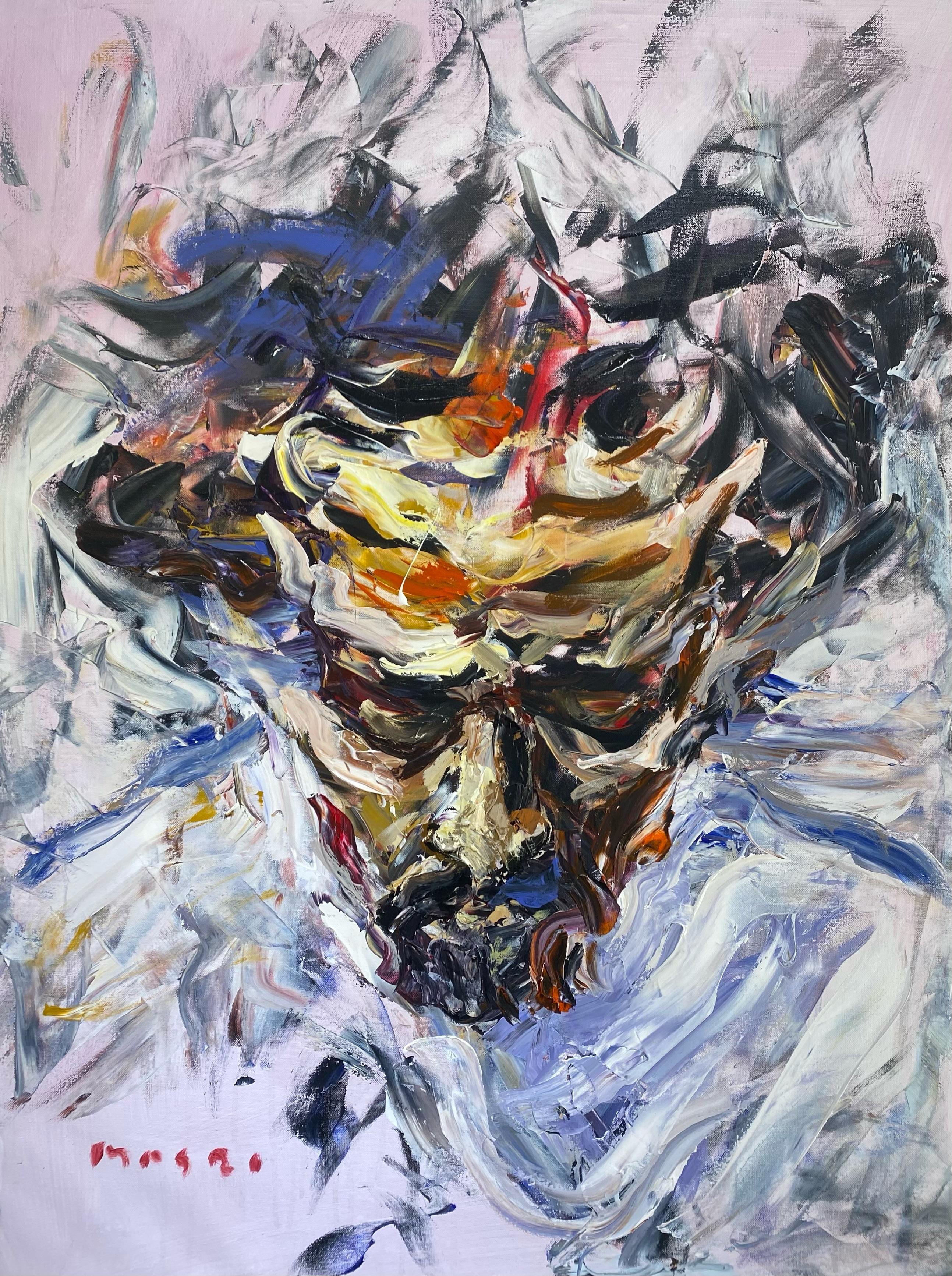 Masri Hayssam Figurative Painting - ‘Enlightened’ Abstract Portrait - Mixed Media 40"x30" by Masri