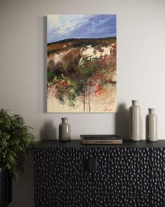 "Florence Hills" - Original Post-Impressionist Hillside Landscape with Flowers