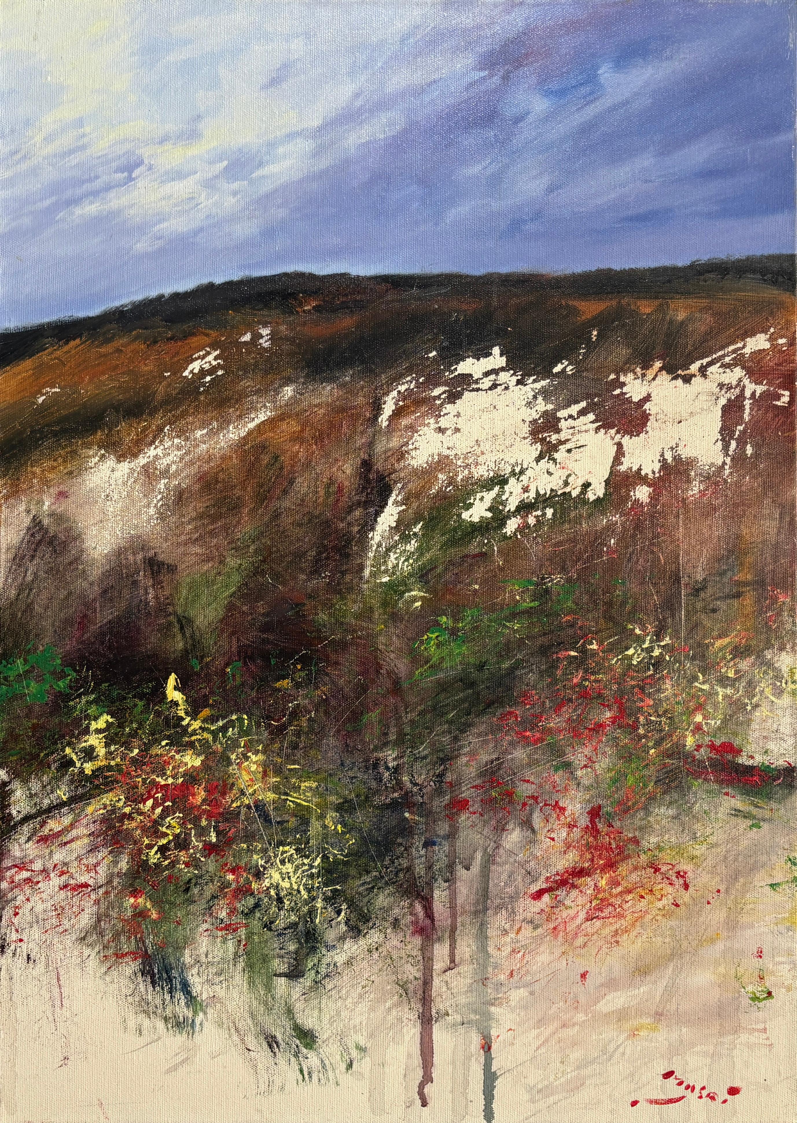 Landscape Painting de Masri Hayssam - "Montaña en Florencia" Paisaje abstracto etéreo contemporáneo Óleo sobre lienzo