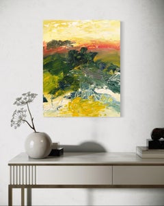 "Florence, Sunrise" - Original Golden Sunrise Landscape with Trees and Hills