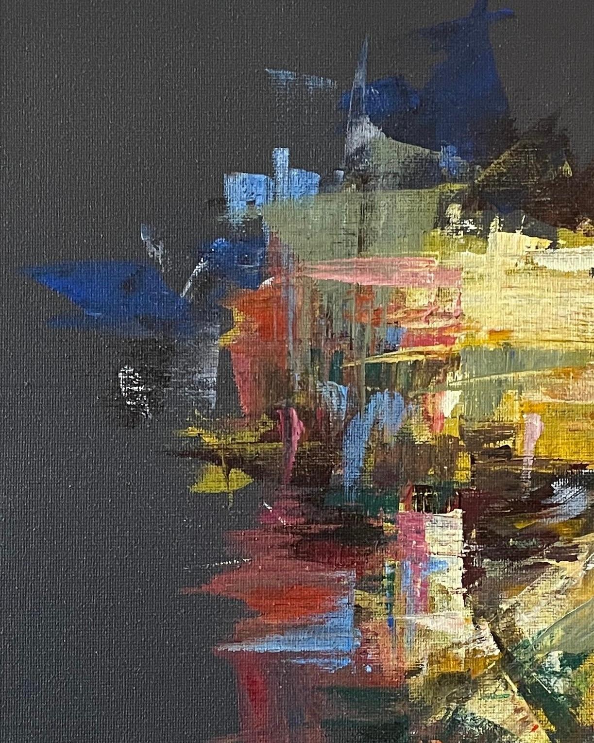 Petit portrait masculin expressionniste abstrait de Masri - Noir Abstract Painting par Masri Hayssam