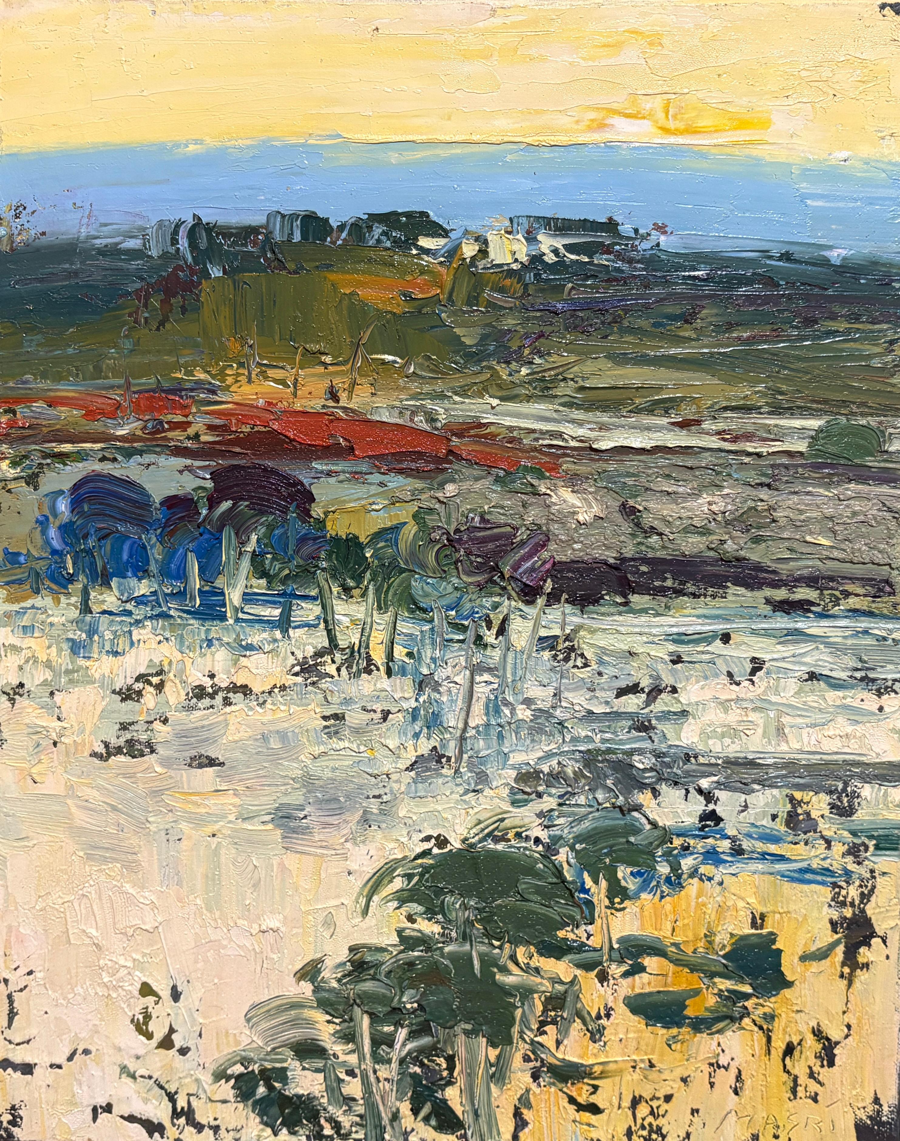 "Gold Skies" - Original Sunset Landscape - Italian Countryside with Trees